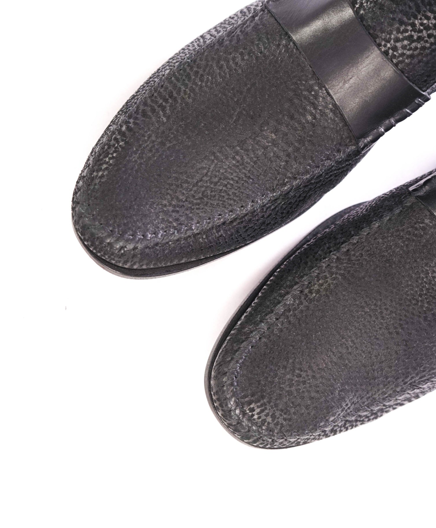 $720 SANTONI - Leather Black Textured Venetian Loafers - US 13 (12UK)