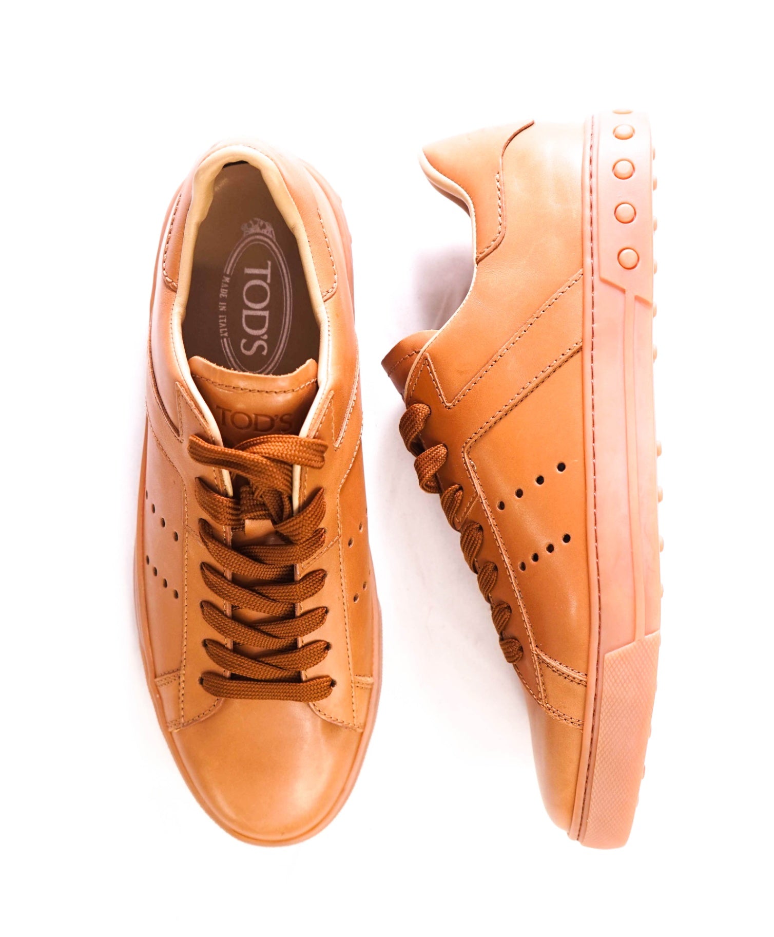 $750 TOD'S - T LOGO Leather Brown Sneakers - US 9 (UK8)