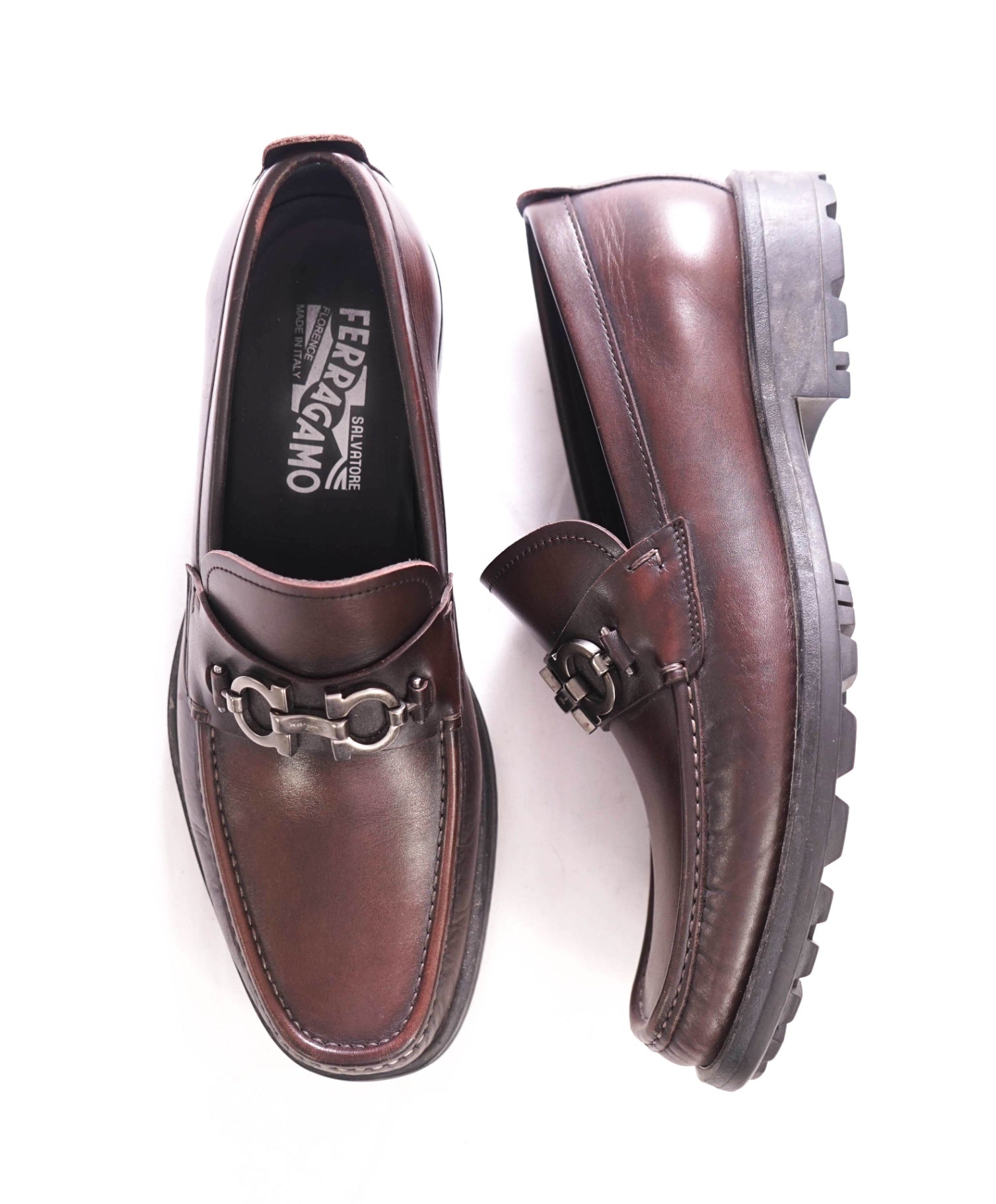 $895 FERRAGAMO - "DAVID" Leather Dark Brown Loafers - 8 EE