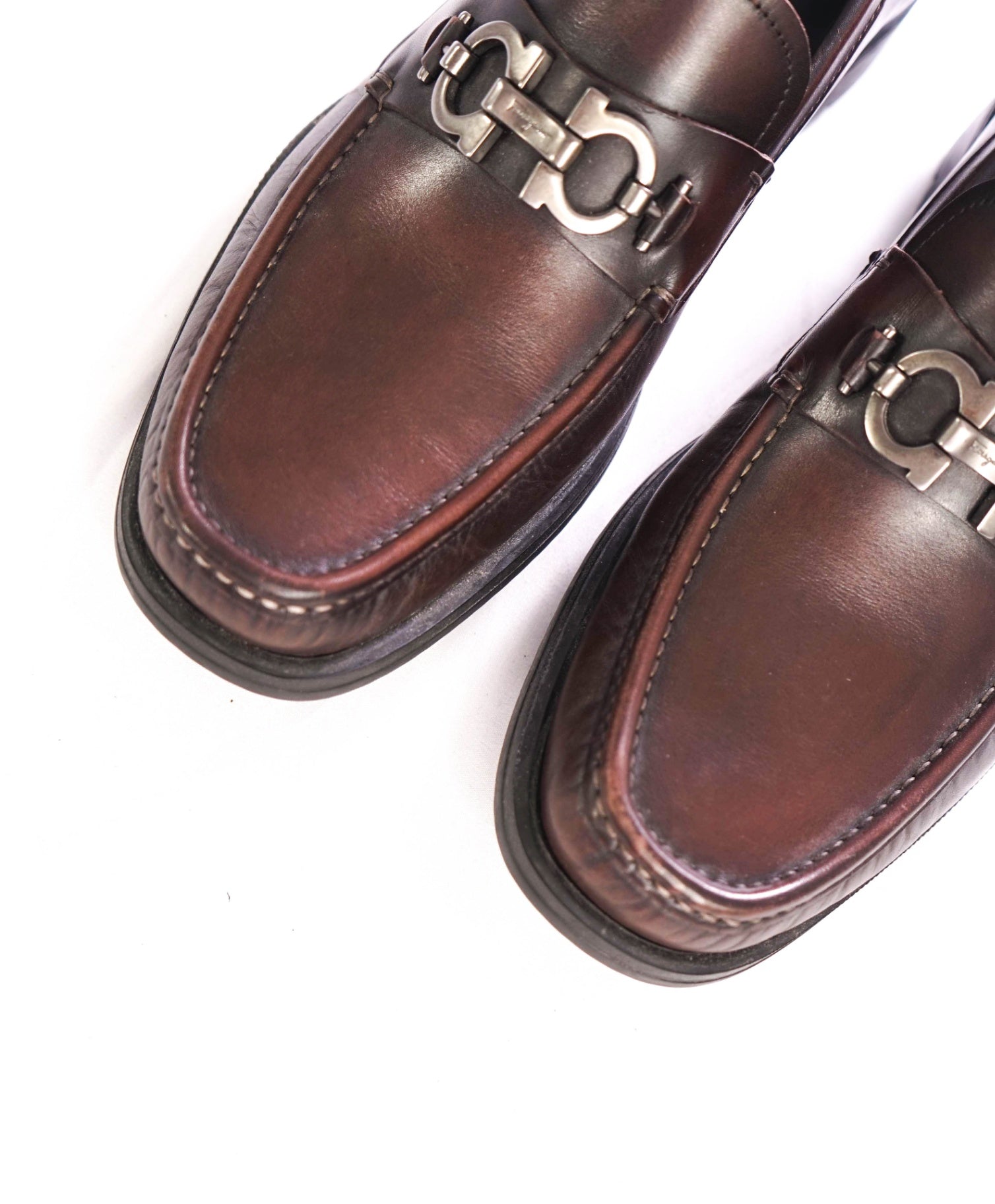 $895 FERRAGAMO - "DAVID" Leather Dark Brown Loafers - 8 EE