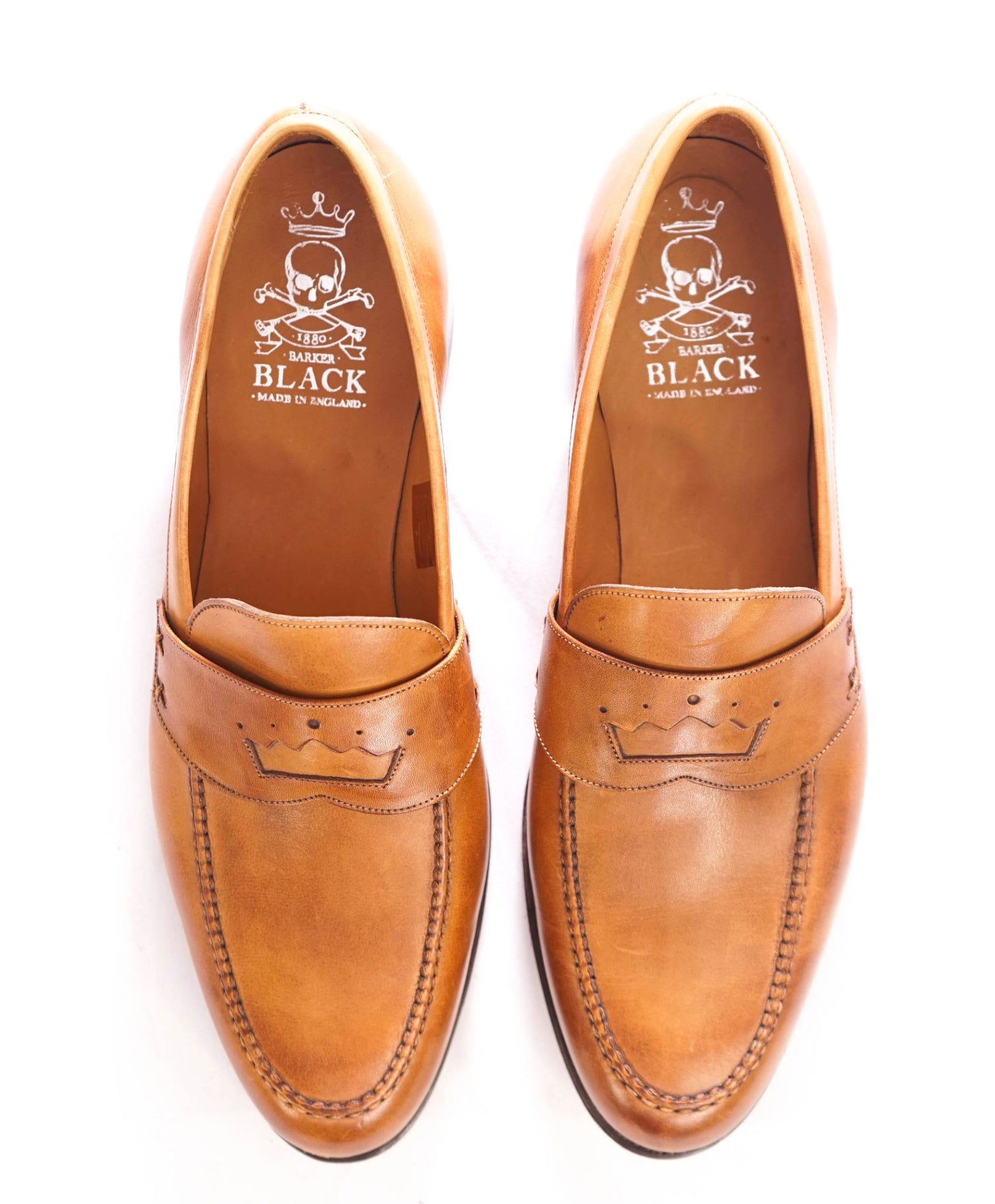 $850 BARKER BLACK - Leather Brown Moccasin Loafers - US 11.5 (UK10.5)