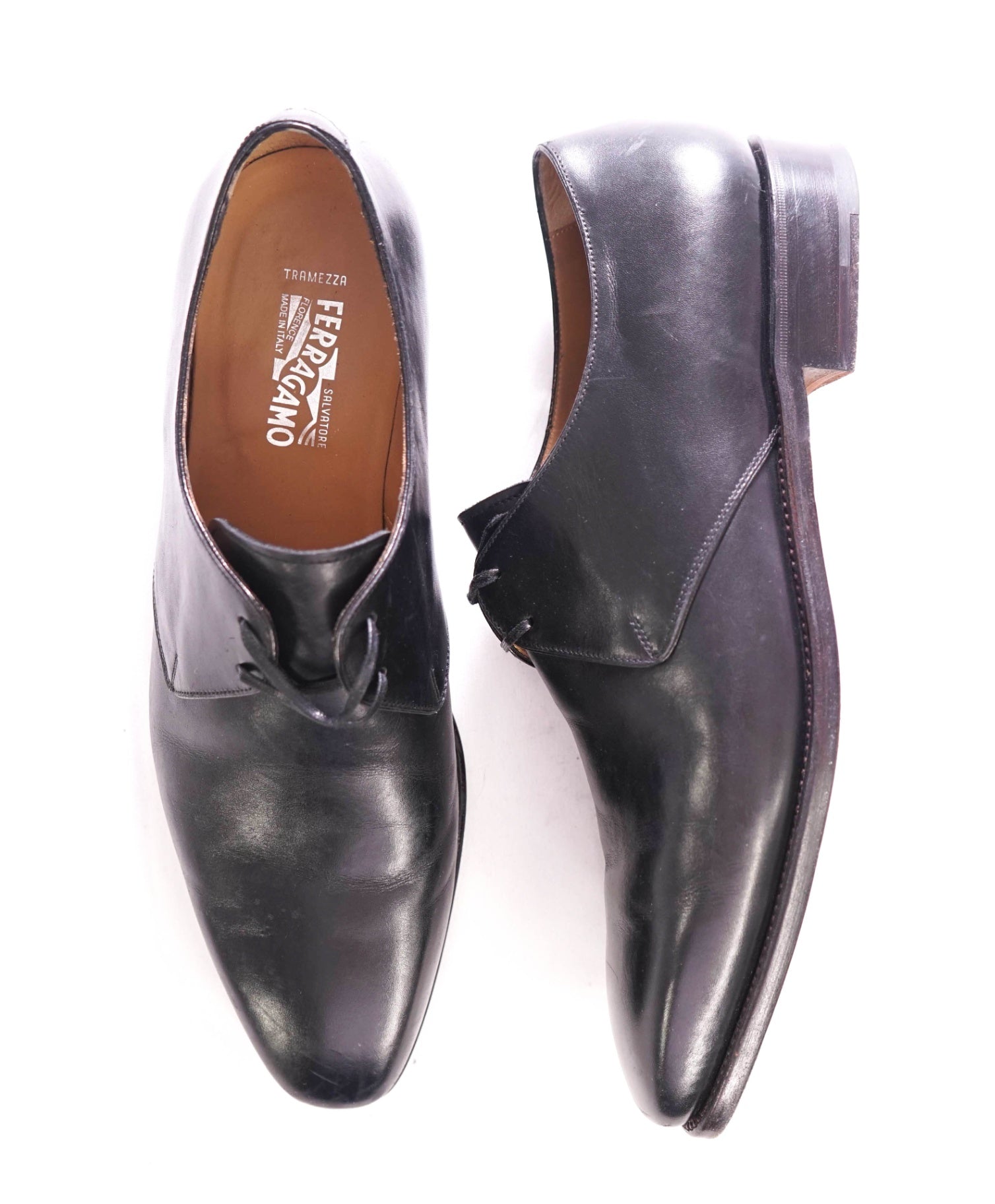 $1,295 FERRAGAMO - "TRAMEZZA NESIO" Black 2-Eylet Oxfords -10.5 D