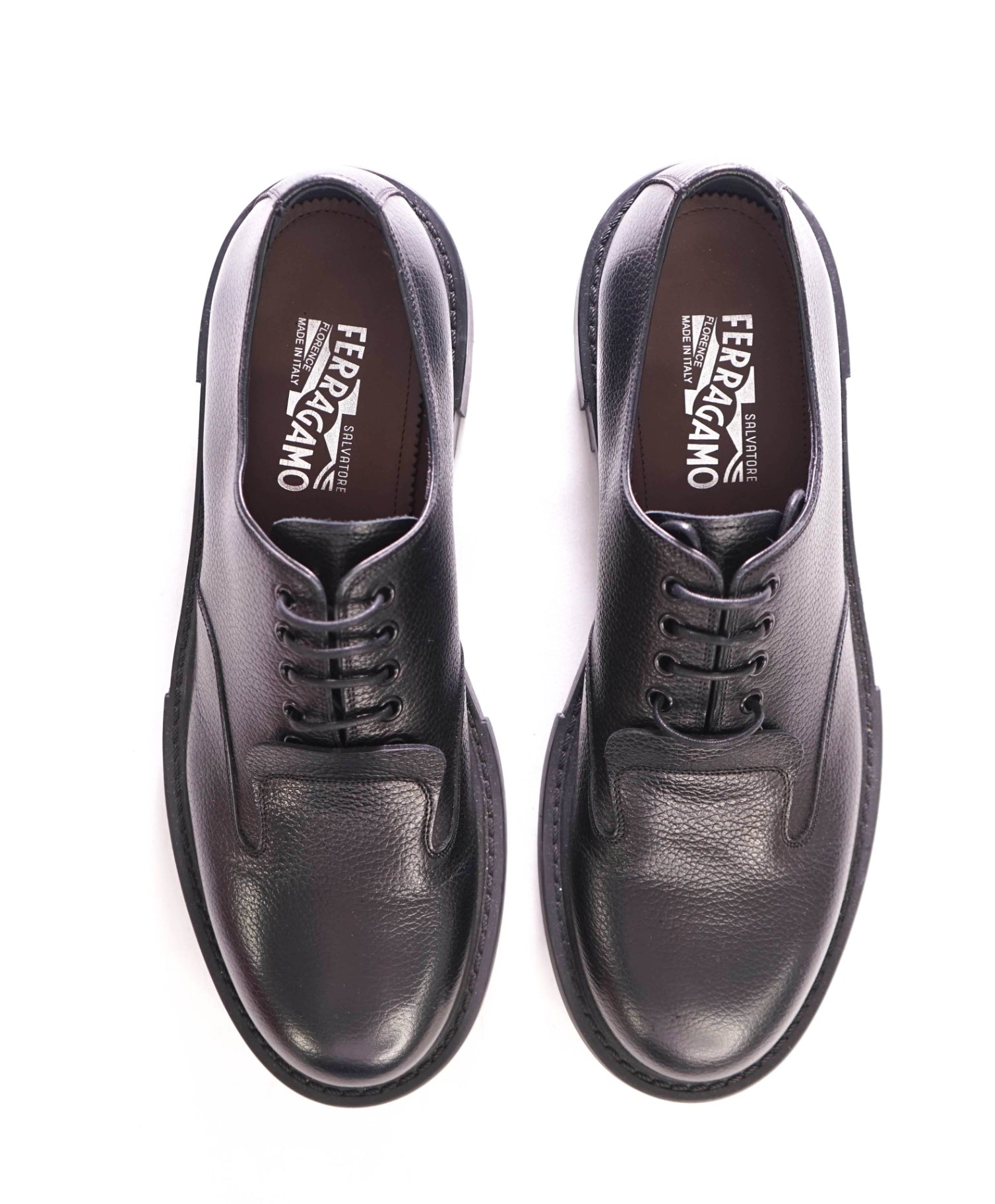 $1,150 FERRAGAMO - Lug Sole Black Leatehr Derbys - 11.5 D