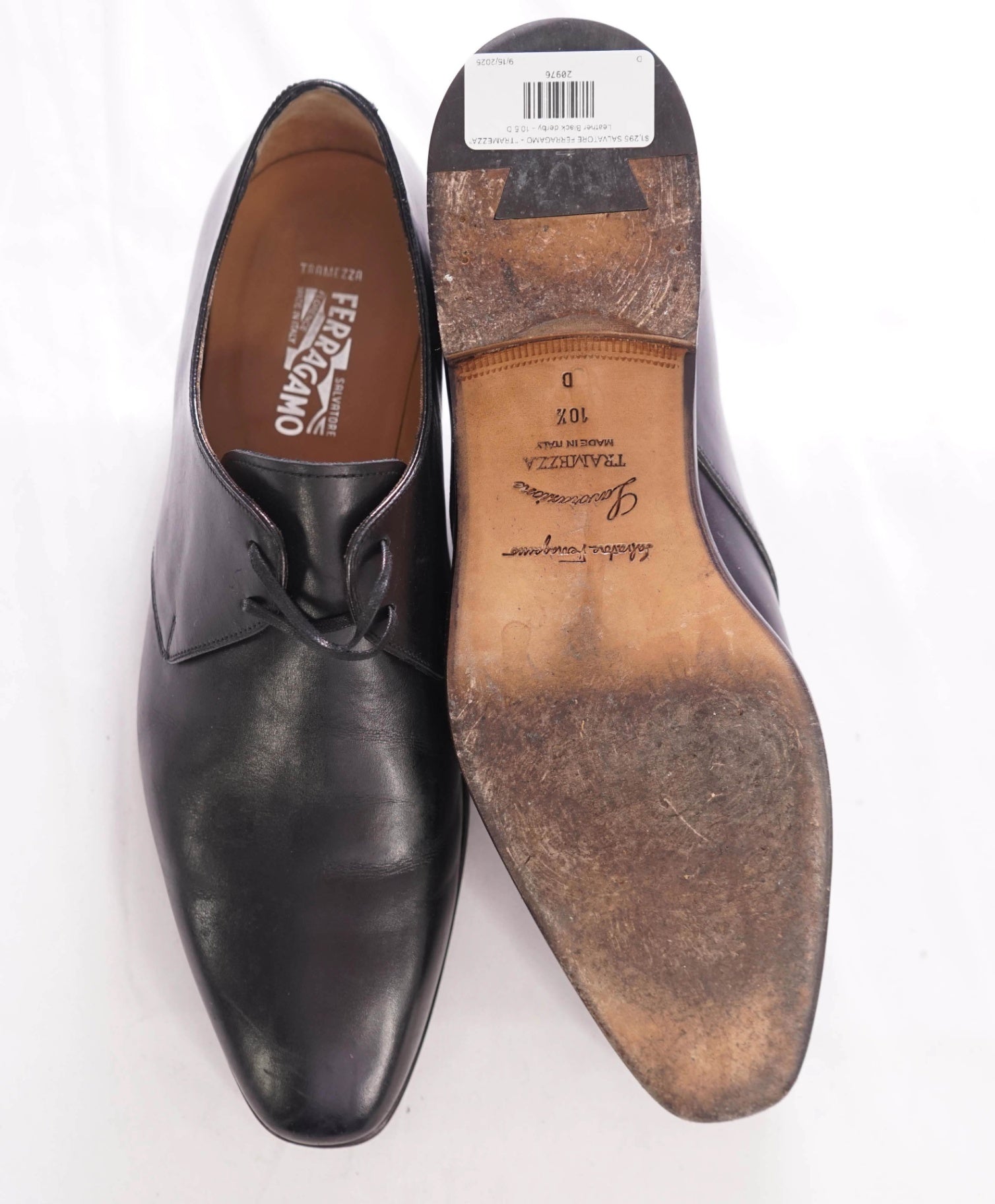 $1,295 FERRAGAMO - "TRAMEZZA NESIO" Black 2-Eylet Oxfords -10.5 D