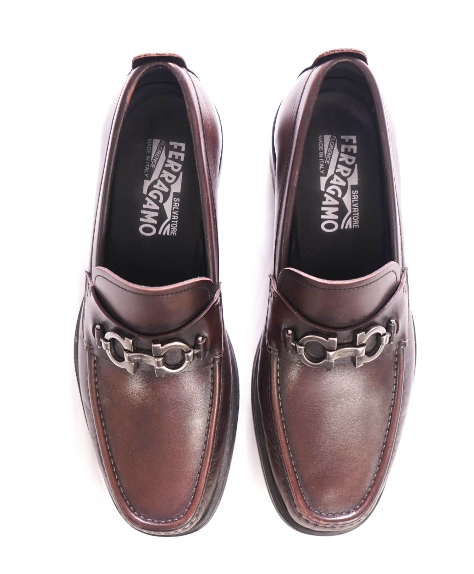 $895 FERRAGAMO - "DAVID" Leather Dark Brown Loafers - 8 EE