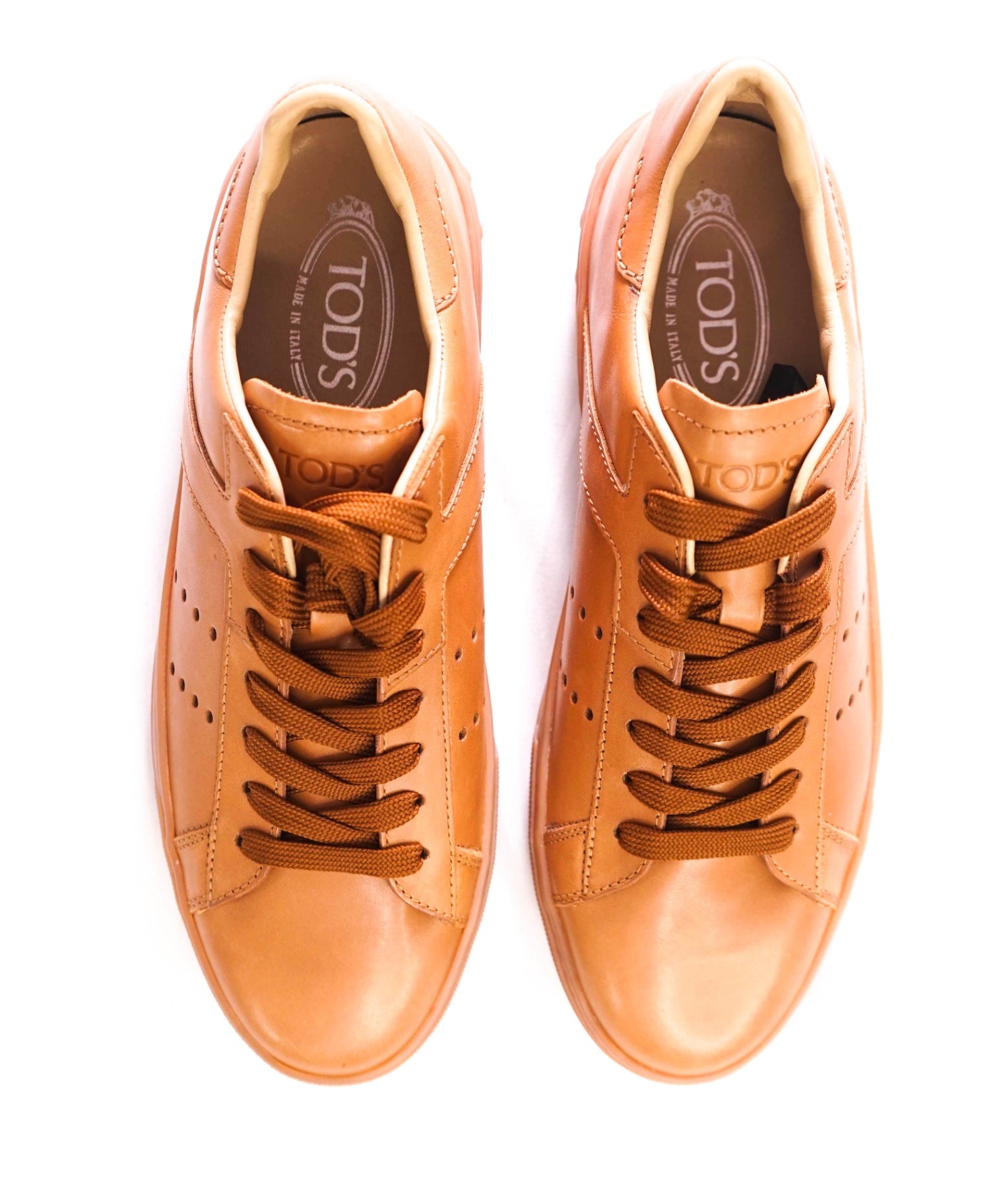 $750 TOD'S - T LOGO Leather Brown Sneakers - US 9 (UK8)