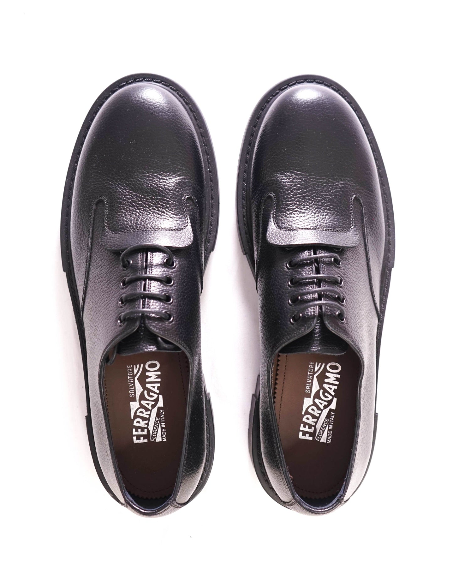 $1,150 FERRAGAMO - Lug Sole Black Leatehr Derbys - 11.5 D