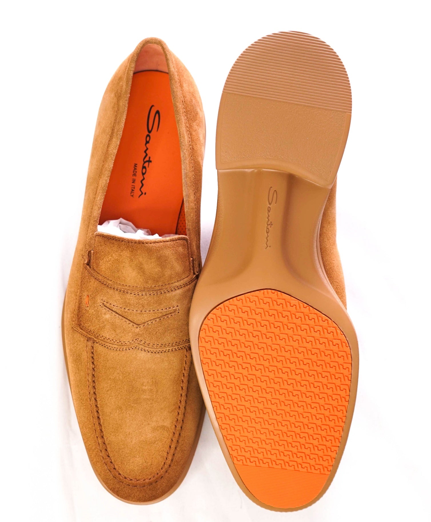 $750 SANTONI "Easy" Light Brown Sand Suede Loafers - US 11.5 (UK10.5)