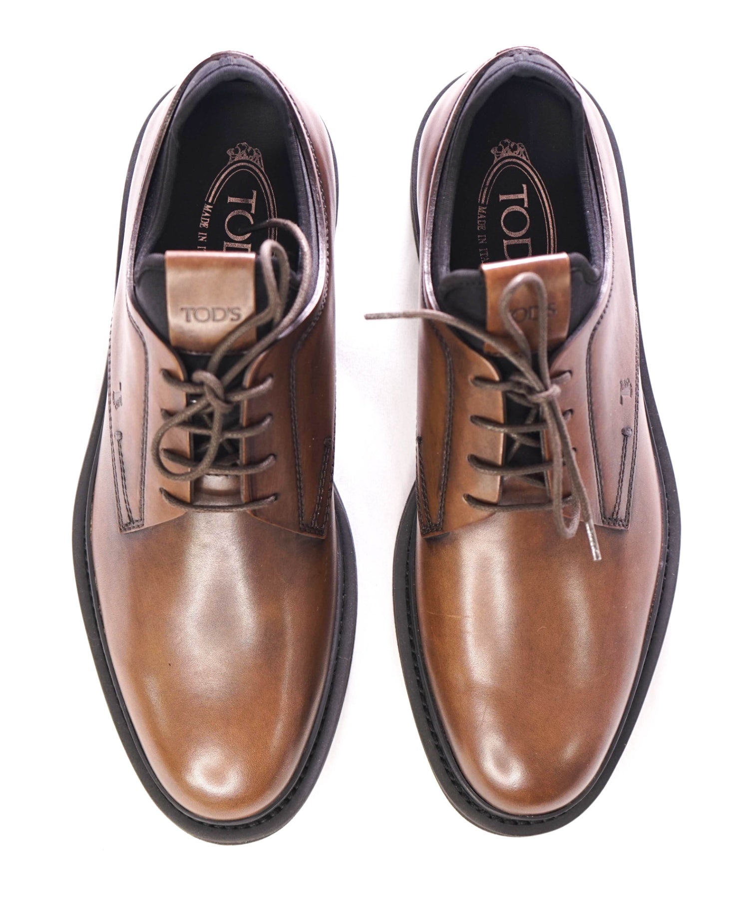 $875 TOD'S - Leather Brown LOGO Derby - US 8 (7UK)