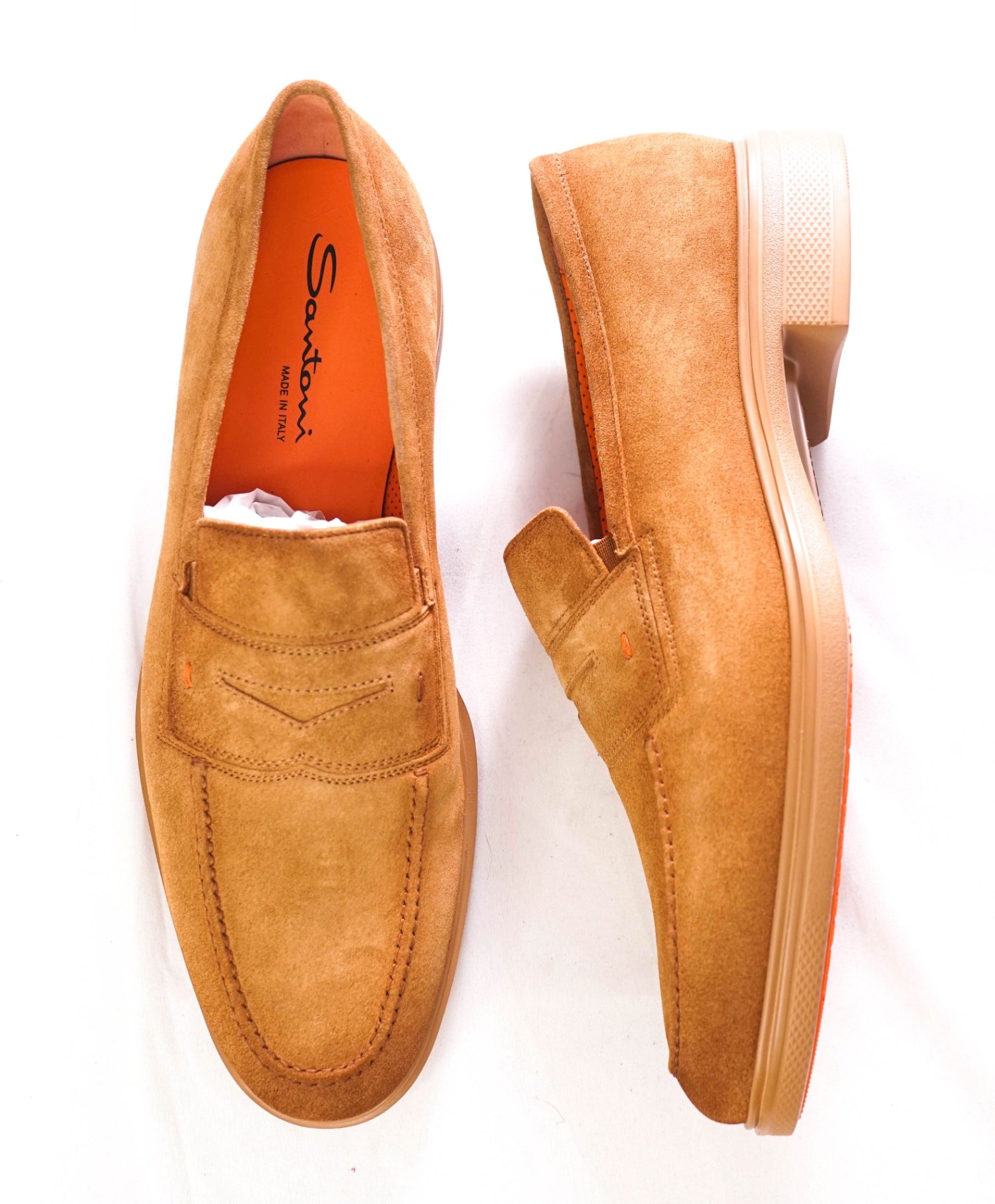 $750 SANTONI "Easy" Light Brown Sand Suede Loafers - US 11.5 (UK10.5)