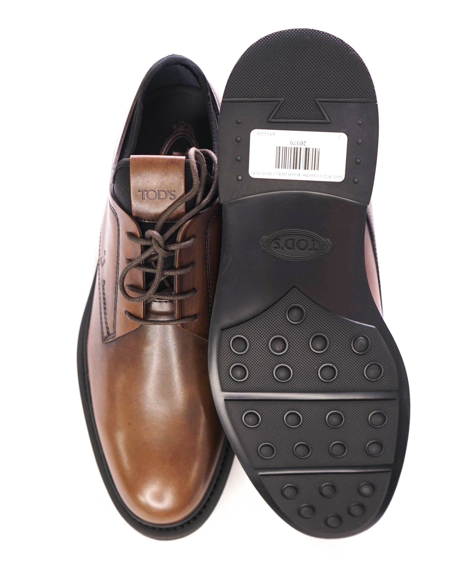 $875 TOD'S - Leather Brown LOGO Derby - US 8 (7UK)