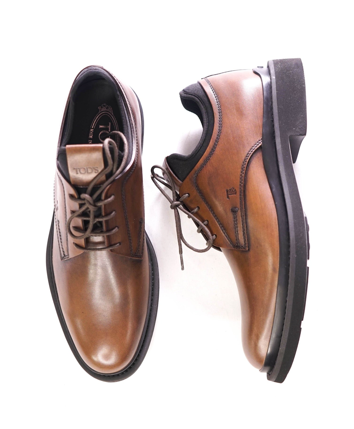 $875 TOD'S - Leather Brown LOGO Derby - US 8 (7UK)