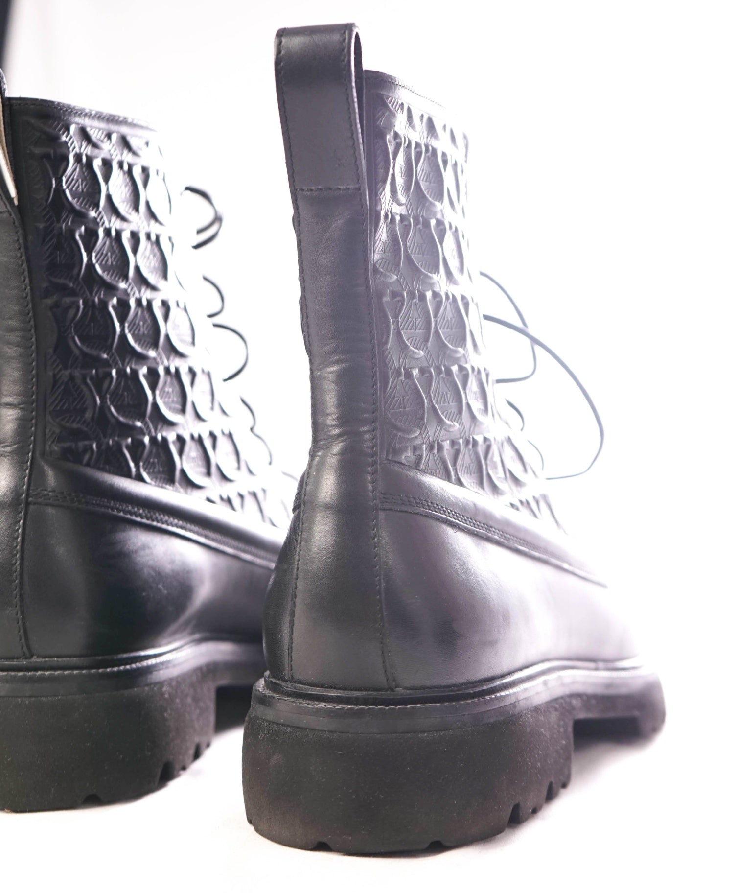 $1,150 FERRAGAMO - Naval Black High Combat Boots - 10 M