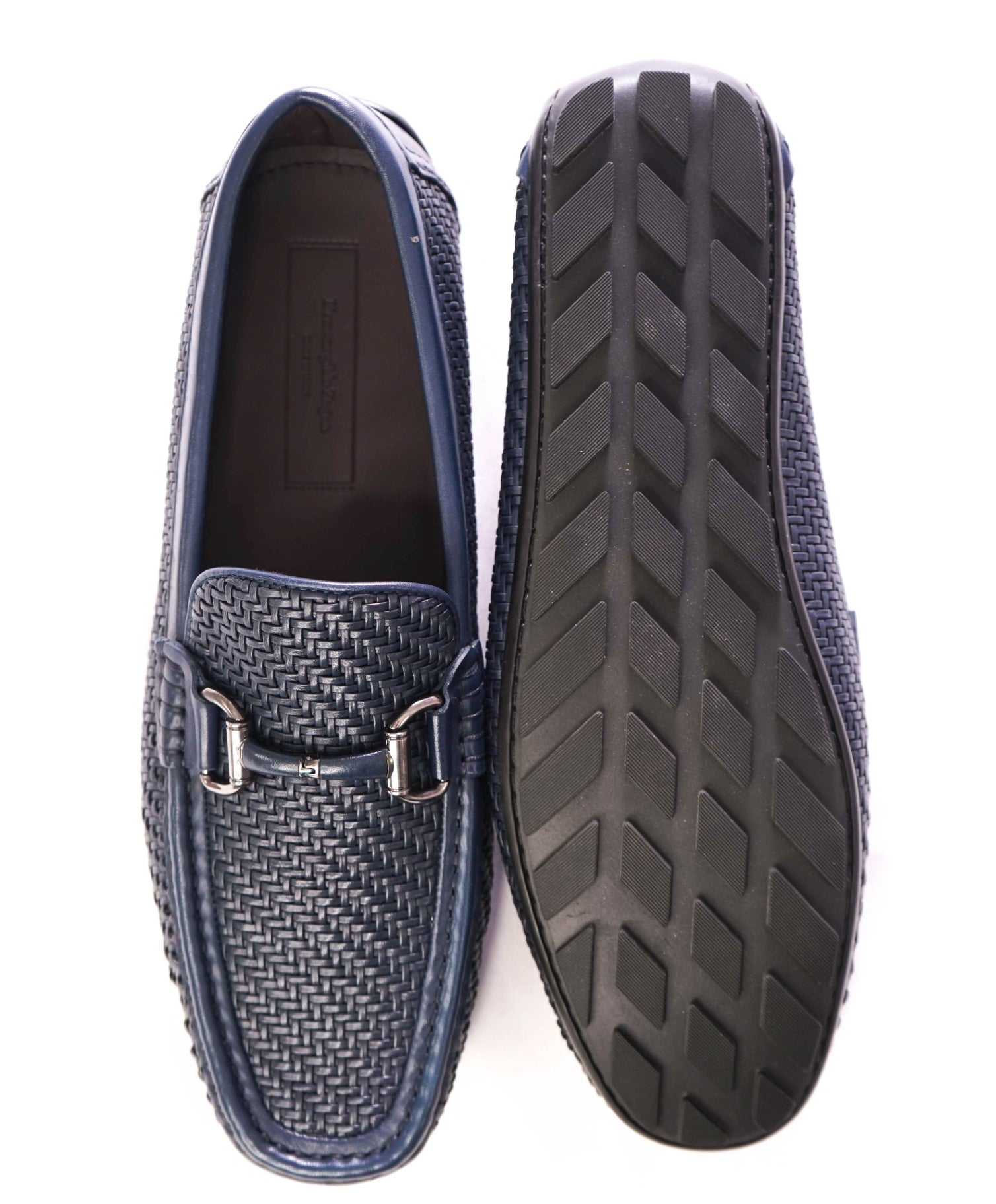 $800 ZEGNA - Woven Leather Navy Blue Driving Loafers - US 10.5 (9.5UK)