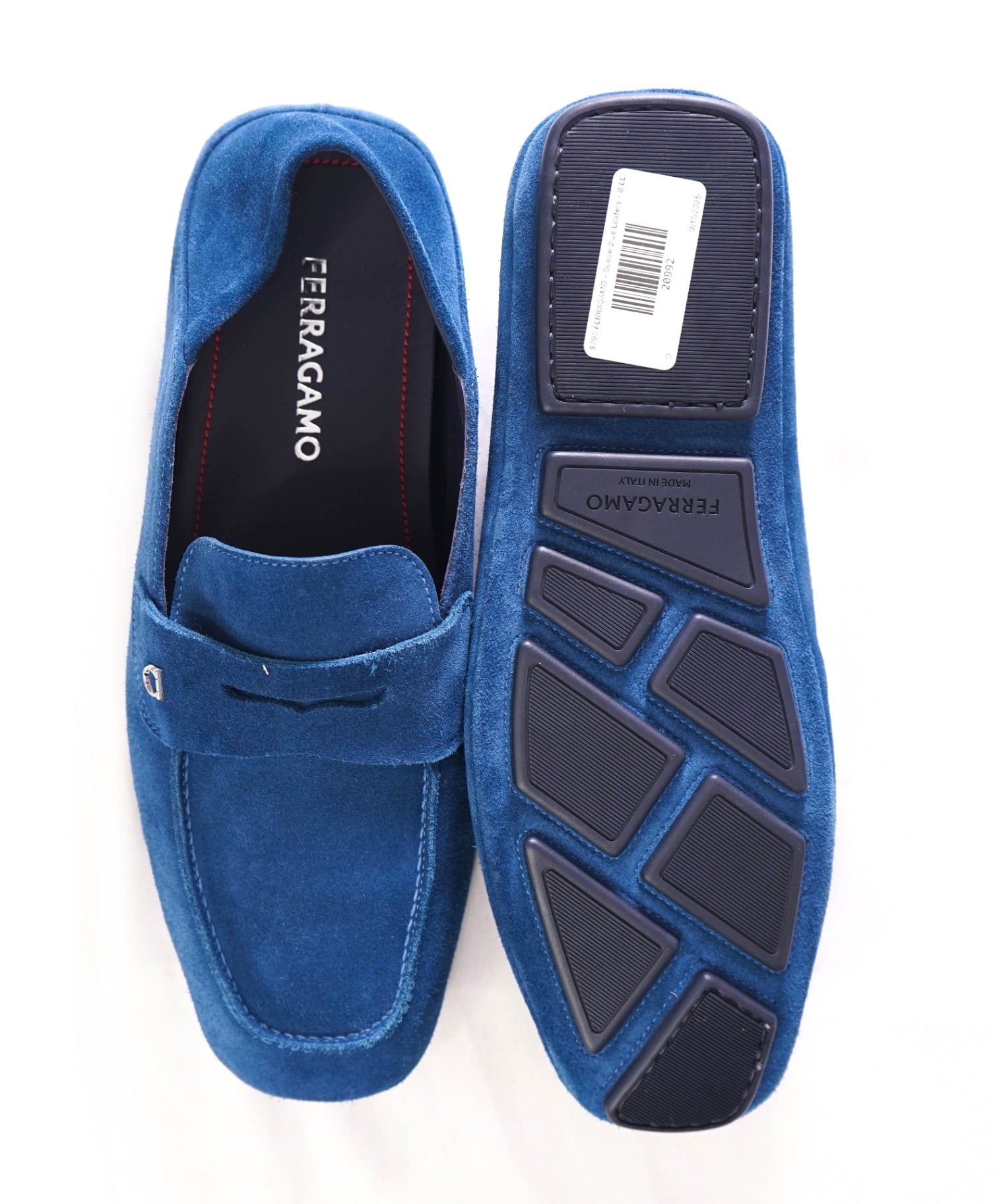 $795 FERRAGAMO - "HYBRID LOAFER" Suede Blue Loafers - 8 EE