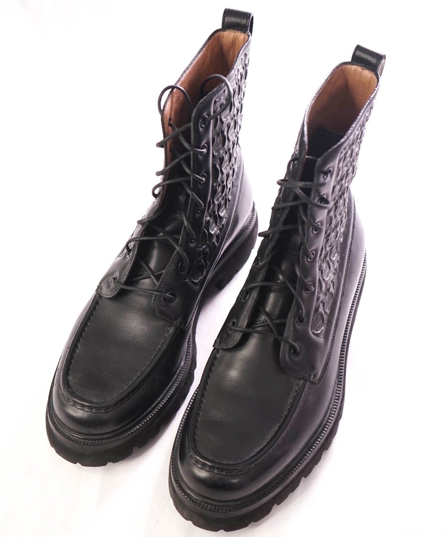 $1,150 FERRAGAMO - Naval Black High Combat Boots - 10 M