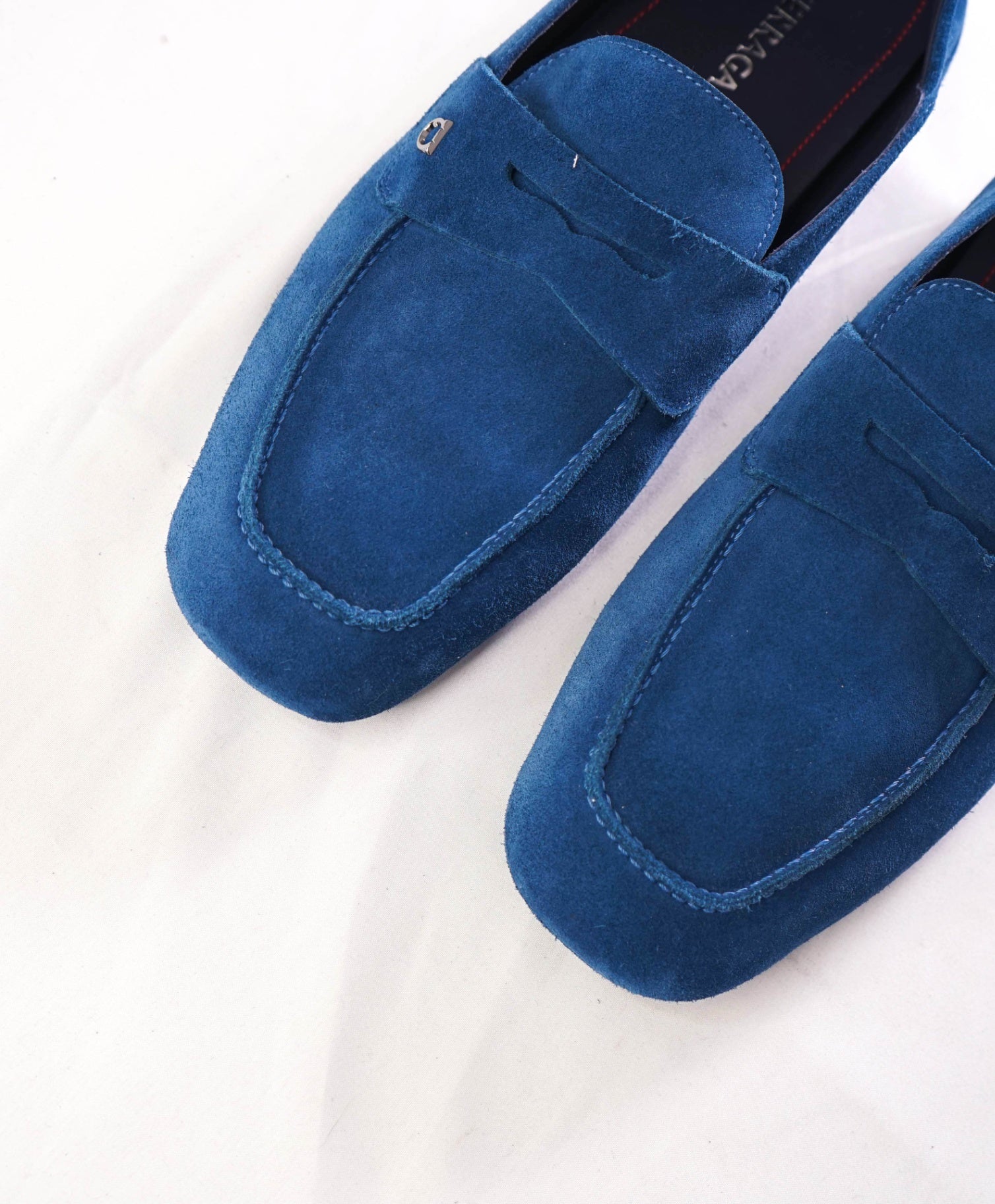 $795 FERRAGAMO - "HYBRID LOAFER" Suede Blue Loafers - 8 EE