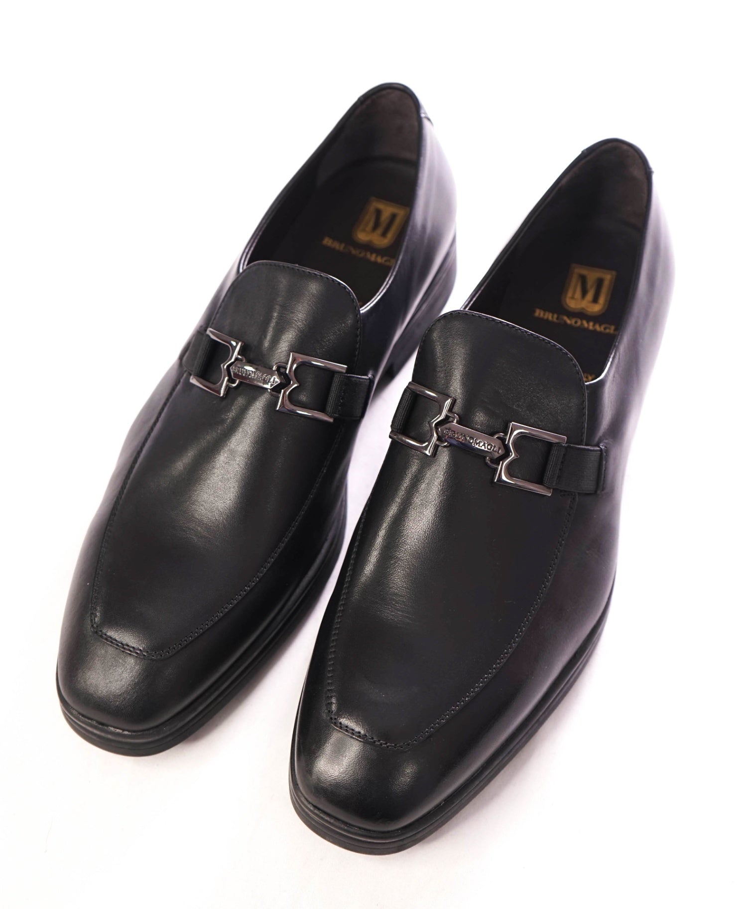 $420 BRUNO MAGLI - Leather Black Logo Bit Loafers - 11 M