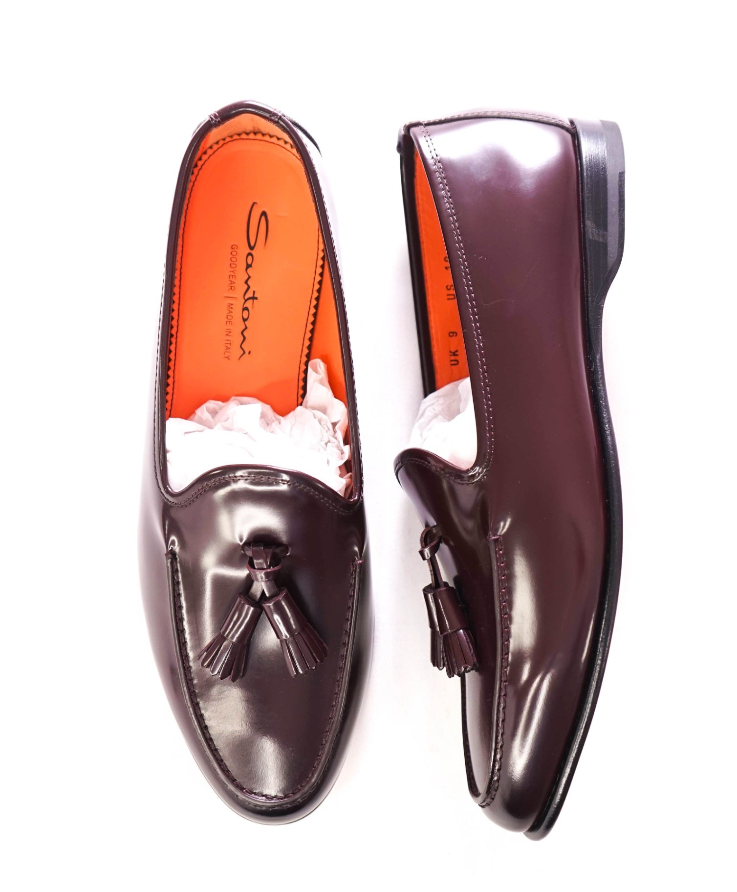 $1,170 SANTONI - GOODYEAR Leather Burgundy Tassel Loafers - US 10 (9UK)