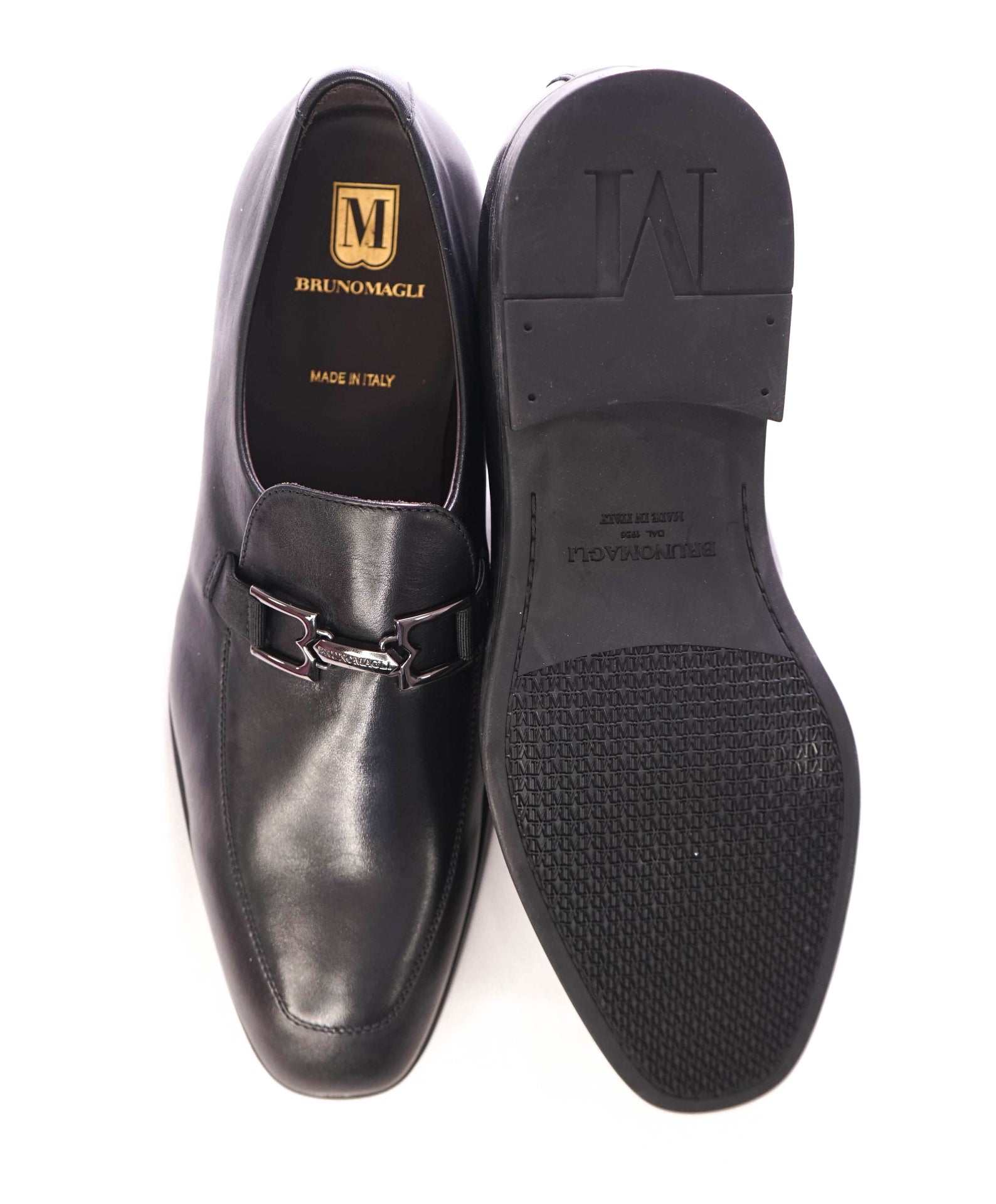 $420 BRUNO MAGLI - Leather Black Logo Bit Loafers - 11 M
