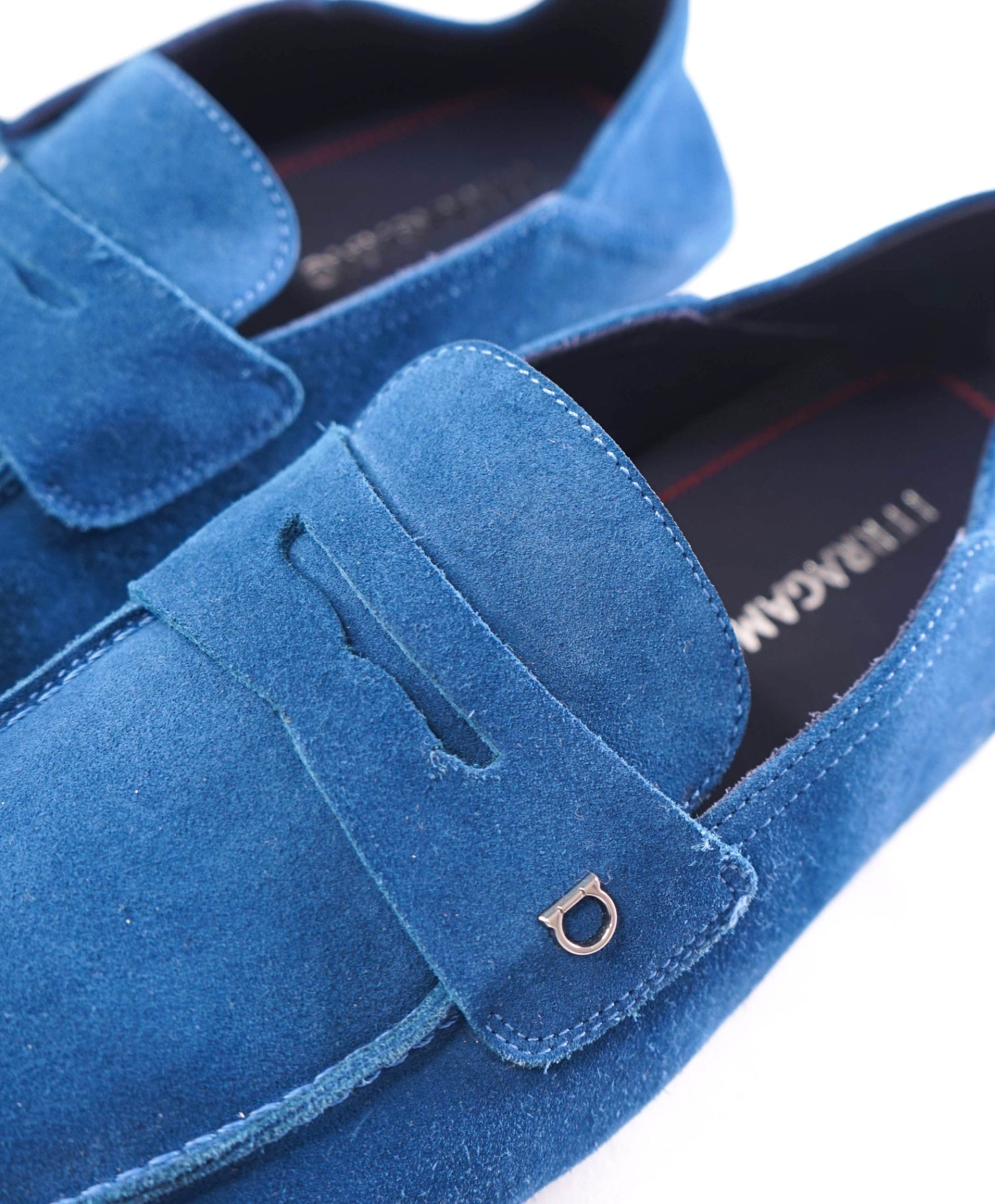 $795 FERRAGAMO - "HYBRID LOAFER" Suede Blue Loafers - 8 EE