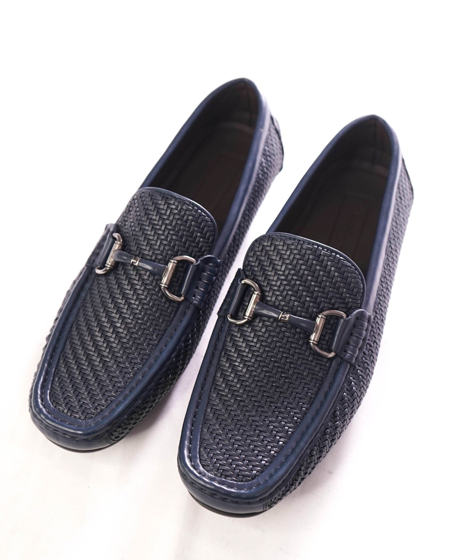 $800 ZEGNA - Woven Leather Navy Blue Driving Loafers - US 10.5 (9.5UK)