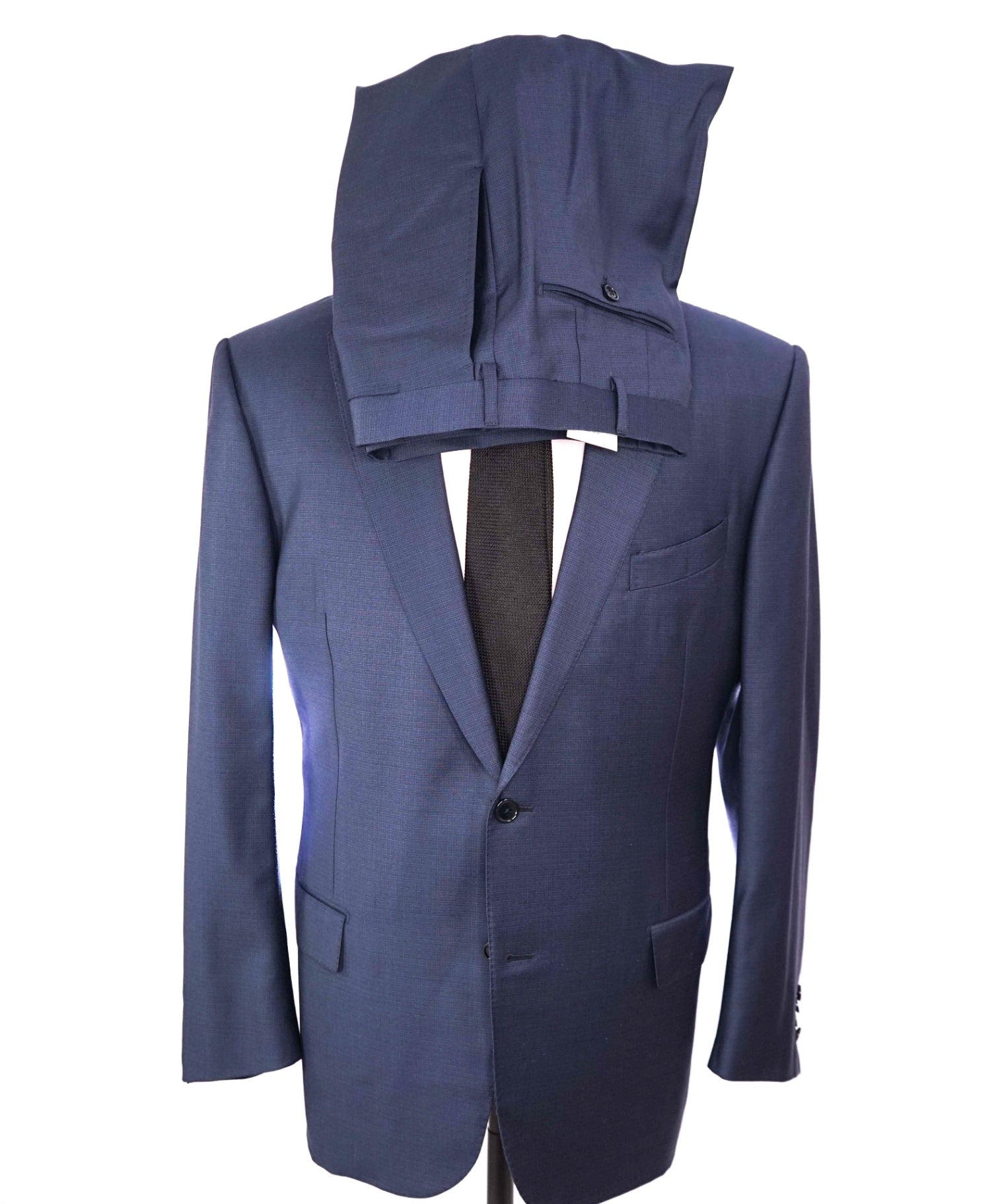 $3,995 ZEGNA - "TROFEO" Wool Blue Micro Check Suit - 46R