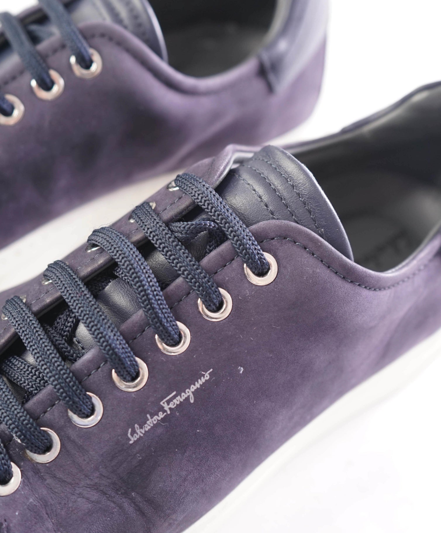 $750 FERRAGAMO - *Rhinoceros* Navy Gancini Sneaker - 7 M