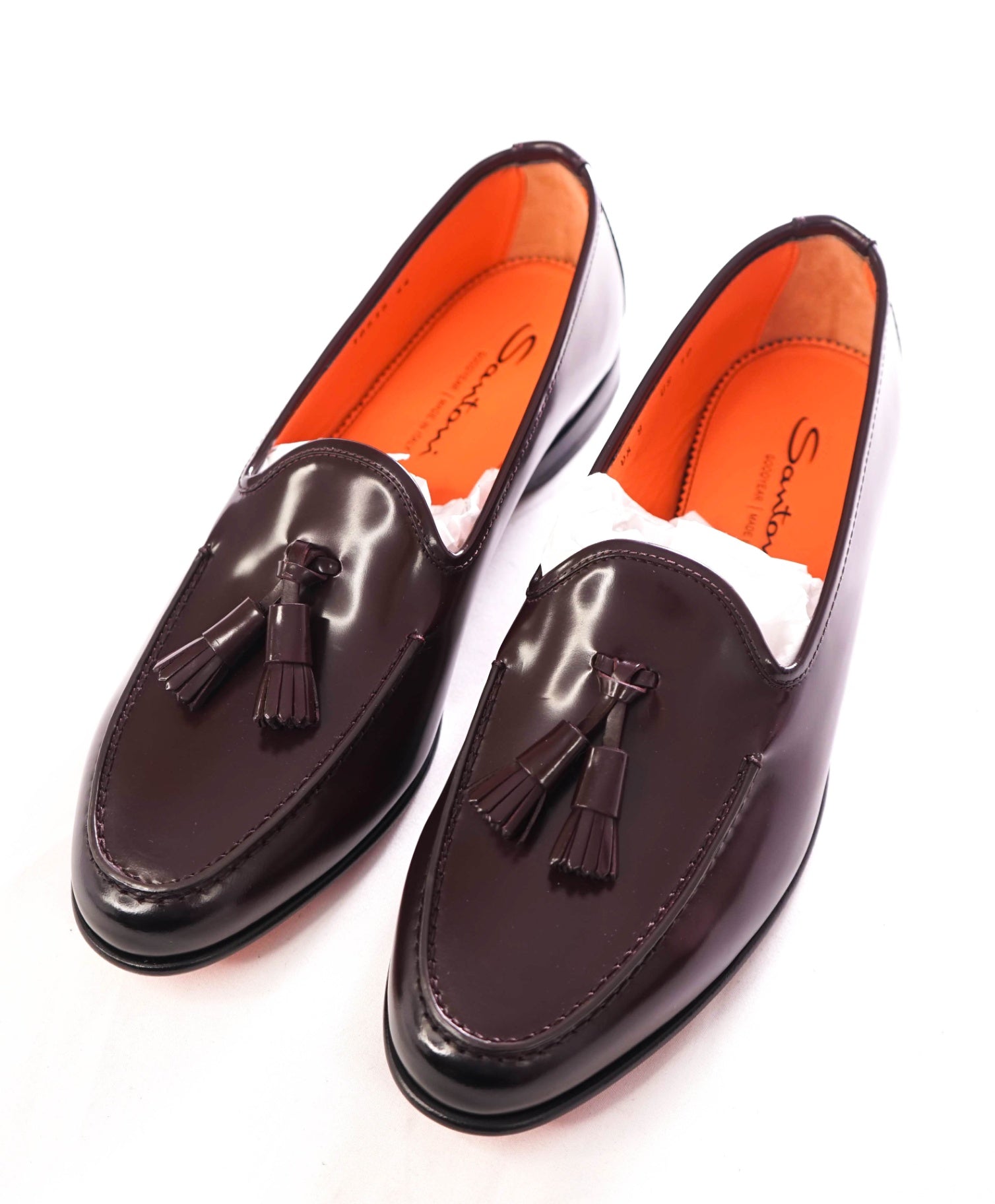 $1,170 SANTONI - GOODYEAR Leather Burgundy Tassel Loafers - US 10 (9UK)