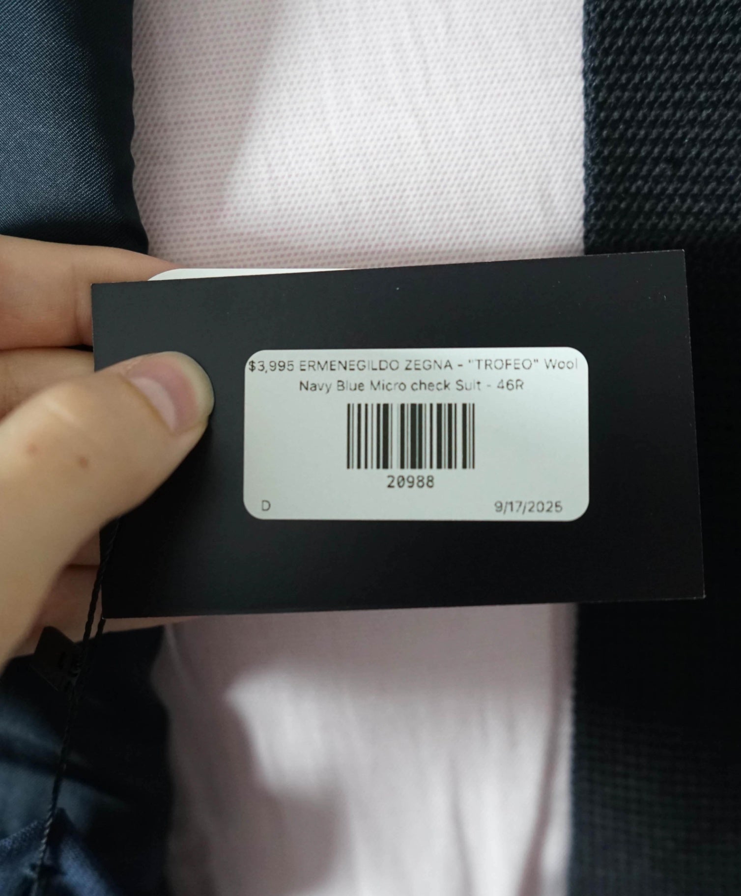 $3,995 ZEGNA - "TROFEO" Wool Blue Micro Check Suit - 46R