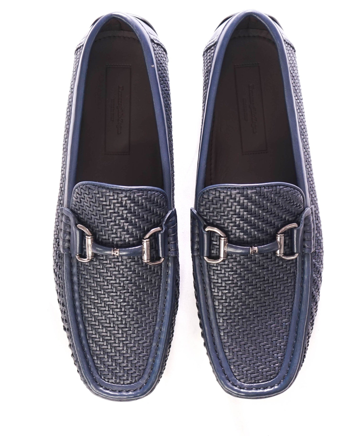 $800 ZEGNA - Woven Leather Navy Blue Driving Loafers - US 10.5 (9.5UK)
