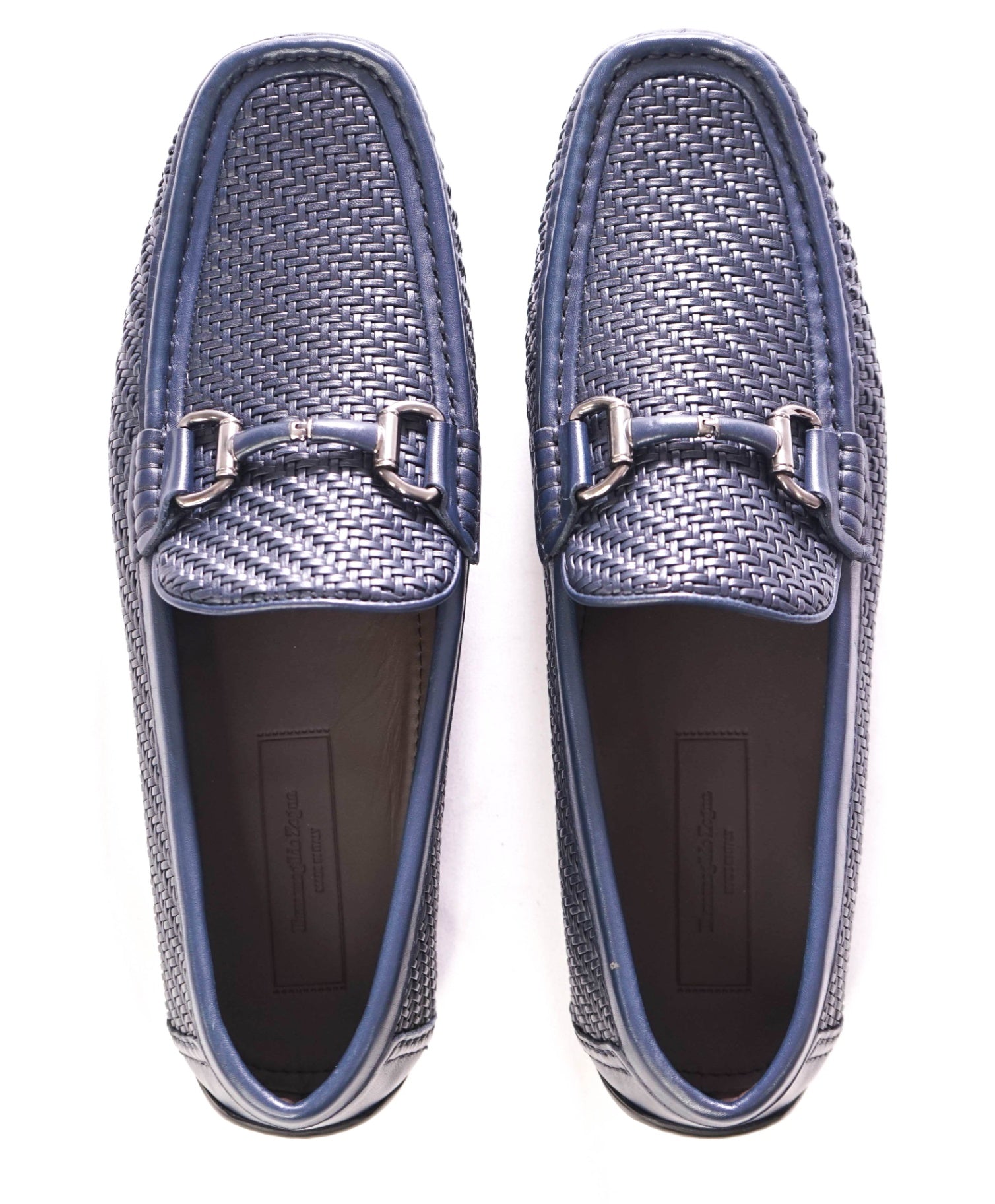 $800 ZEGNA - Woven Leather Navy Blue Driving Loafers - US 10.5 (9.5UK)