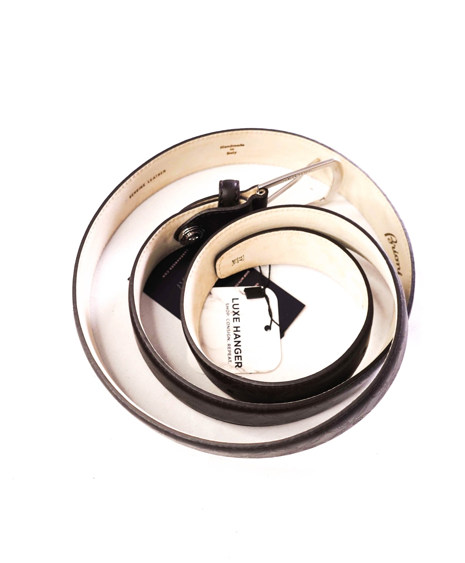 $850 BRIONI - LOGO Leather Black Belt Solid Buckle - 44W