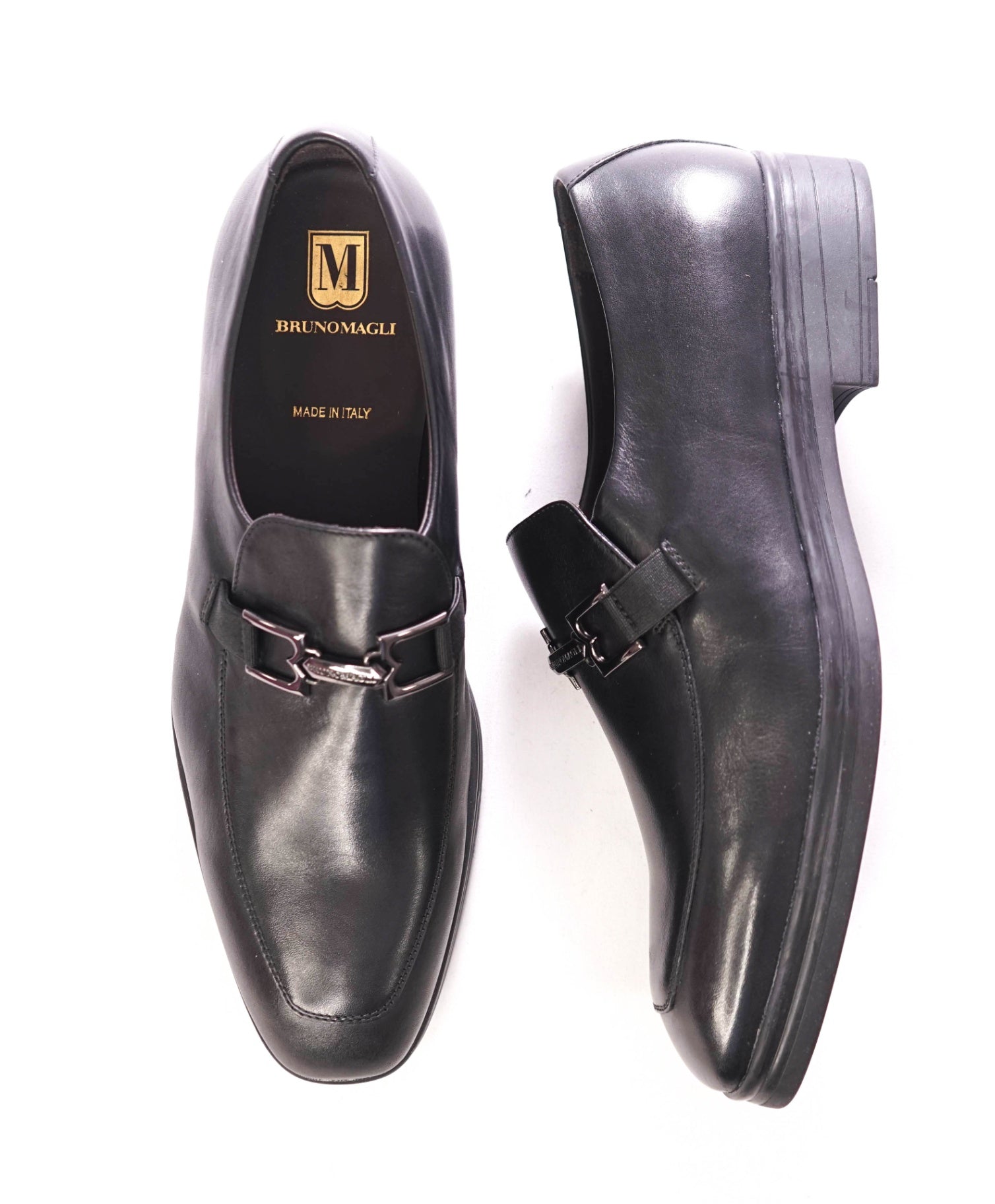 $420 BRUNO MAGLI - Leather Black Logo Bit Loafers - 11 M