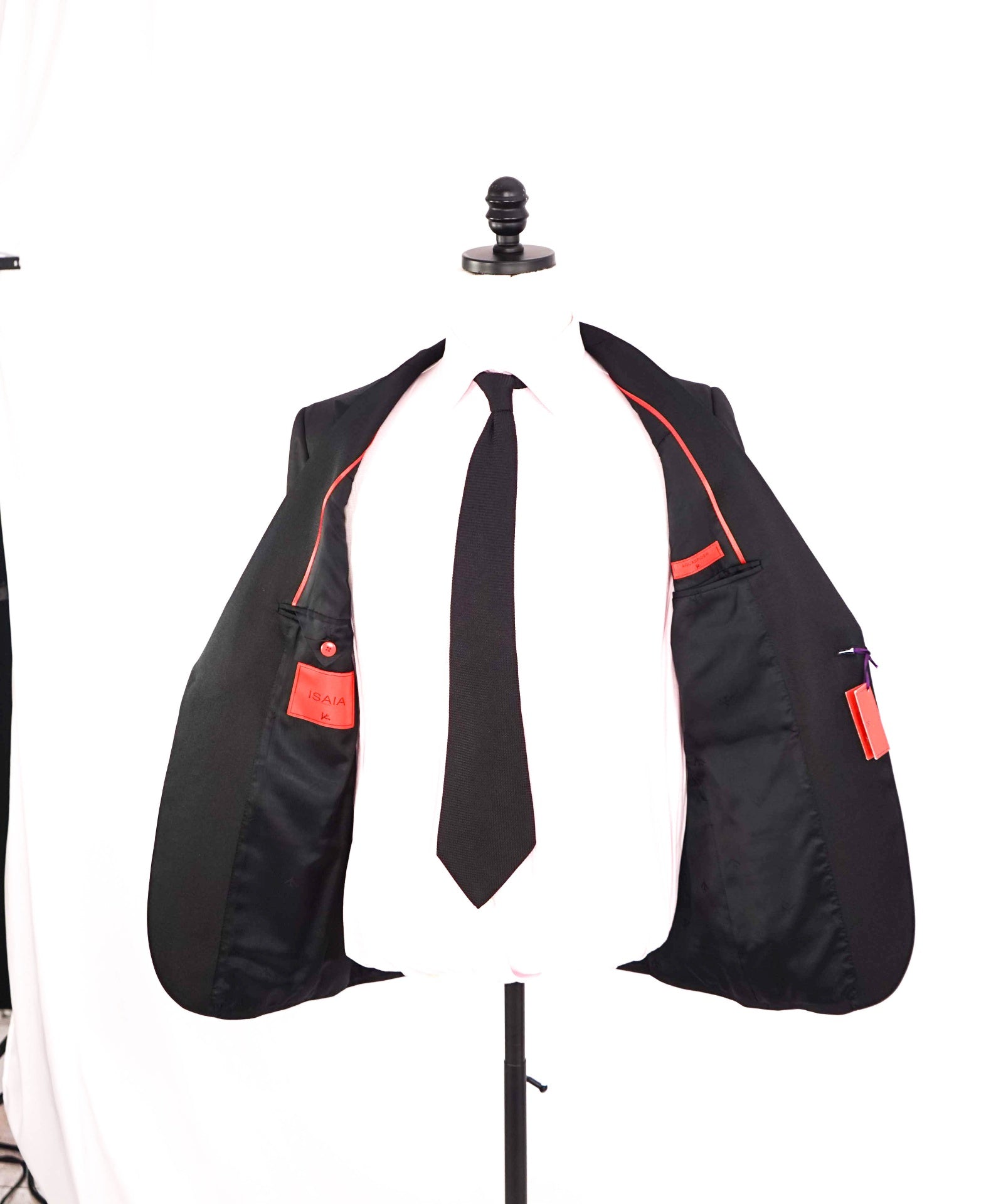 $4,595 ISAIA - Wool Black "AQUASPIDER" Peak Lapel Tuxedo Suit - 36R