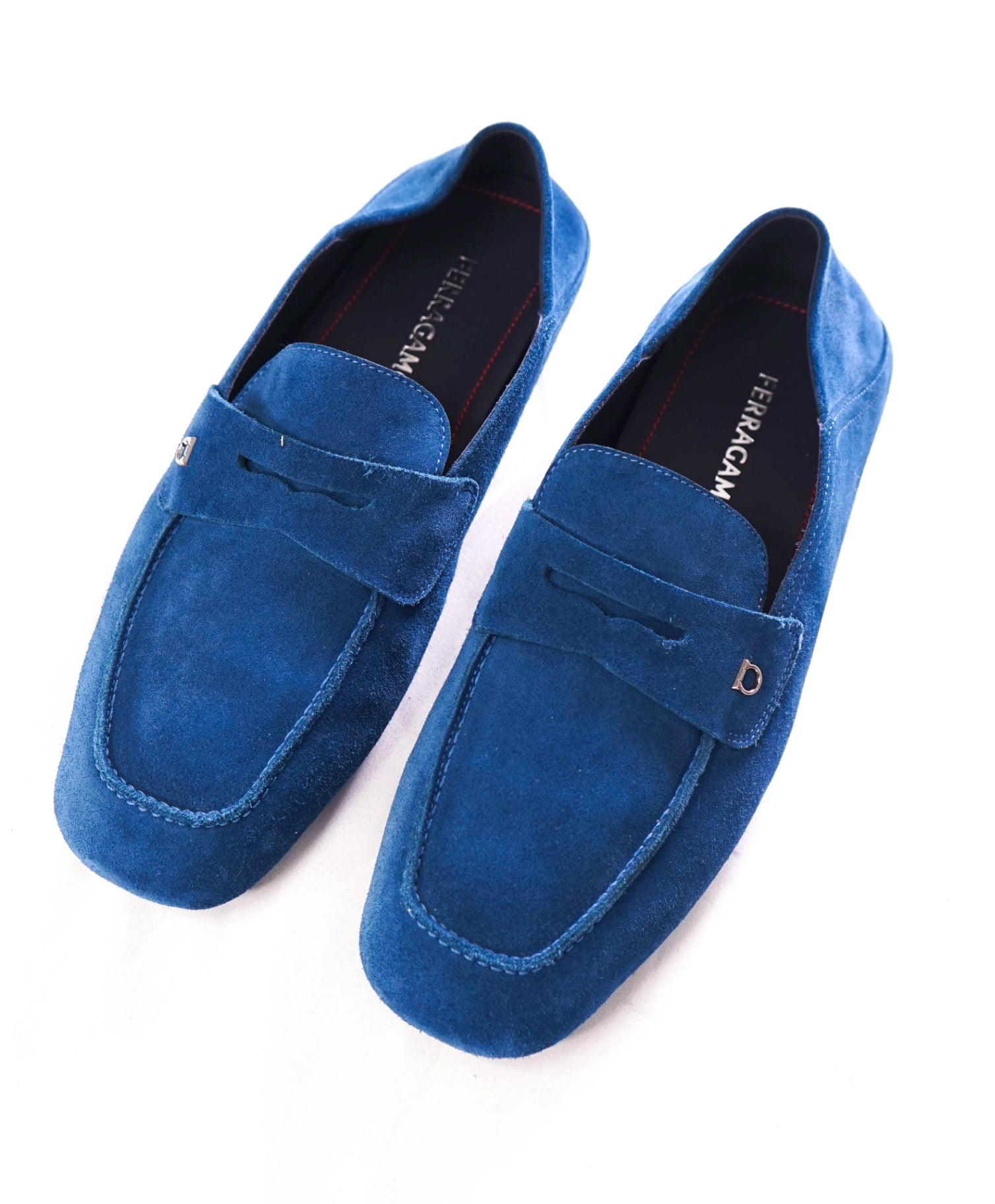$795 FERRAGAMO - "HYBRID LOAFER" Suede Blue Loafers - 8 EE