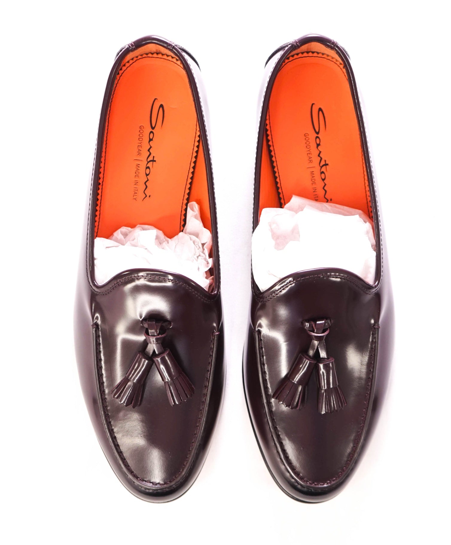 $1,170 SANTONI - GOODYEAR Leather Burgundy Tassel Loafers - US 10 (9UK)