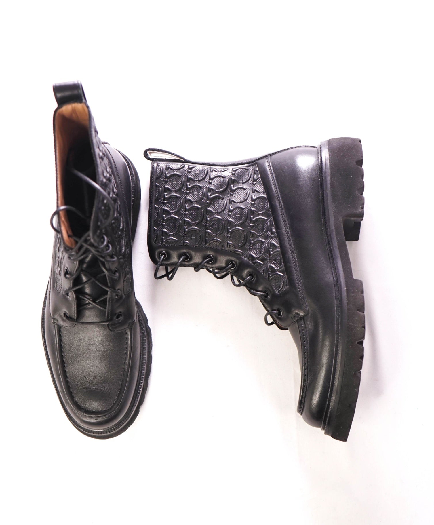 $1,150 FERRAGAMO - Naval Black High Combat Boots - 10 M