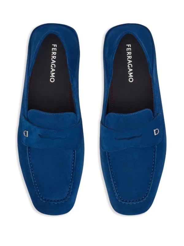 $795 FERRAGAMO - "HYBRID LOAFER" Suede Blue Loafers - 8 EE