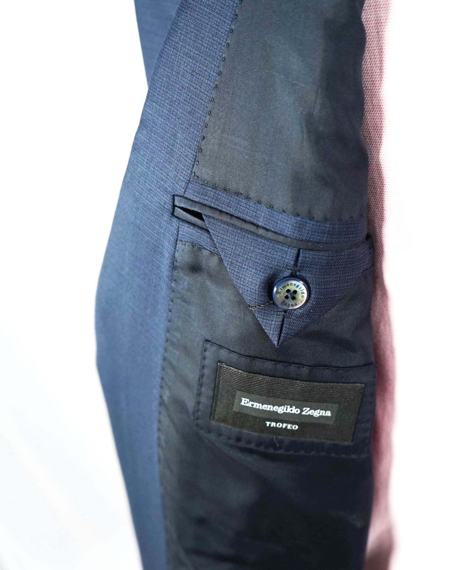 $3,995 ZEGNA - "TROFEO" Wool Blue Micro Check Suit - 46R