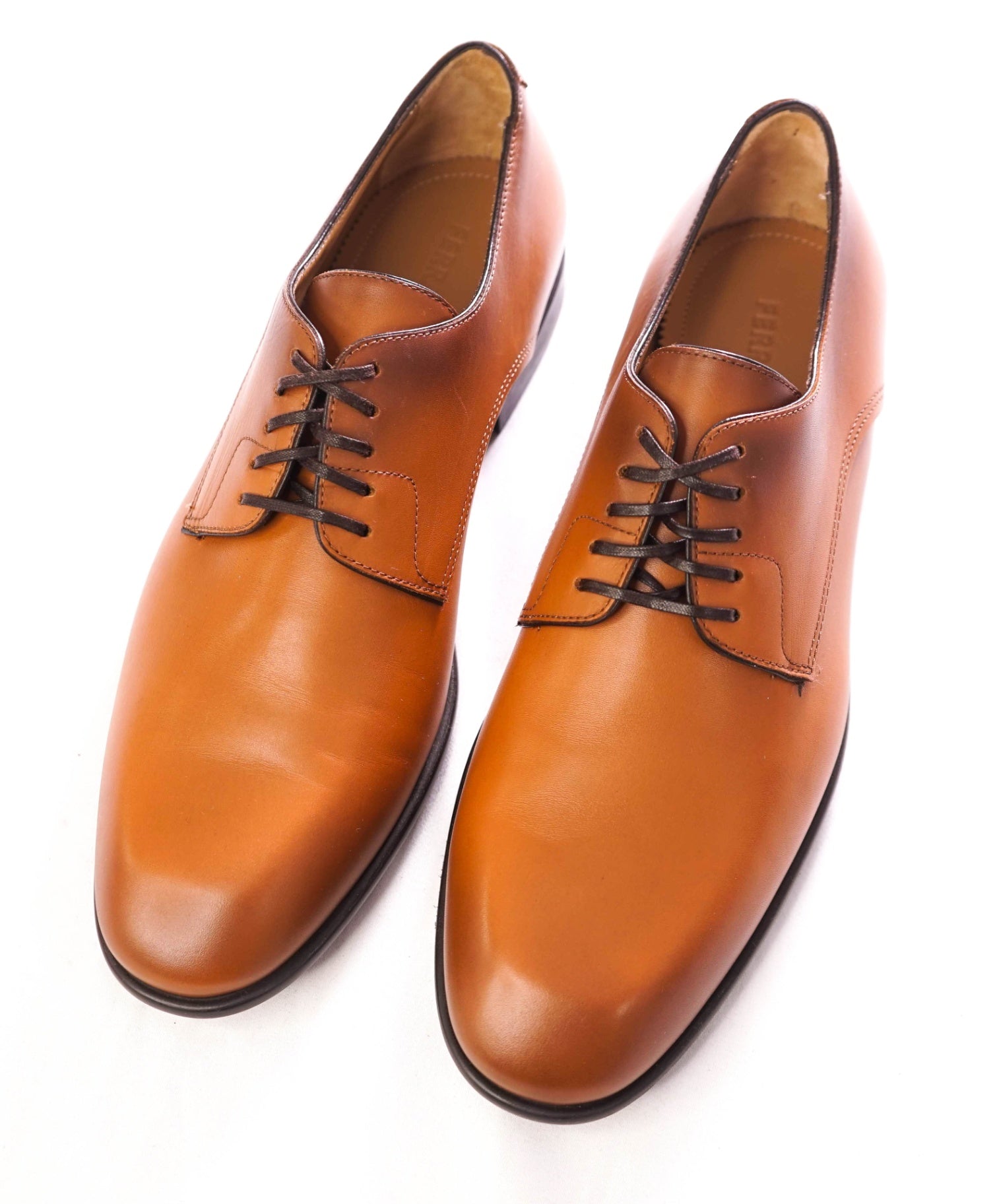 $880 Ferragamo "FOSCO" Brown Derbies Leather Footwear US 9.5D