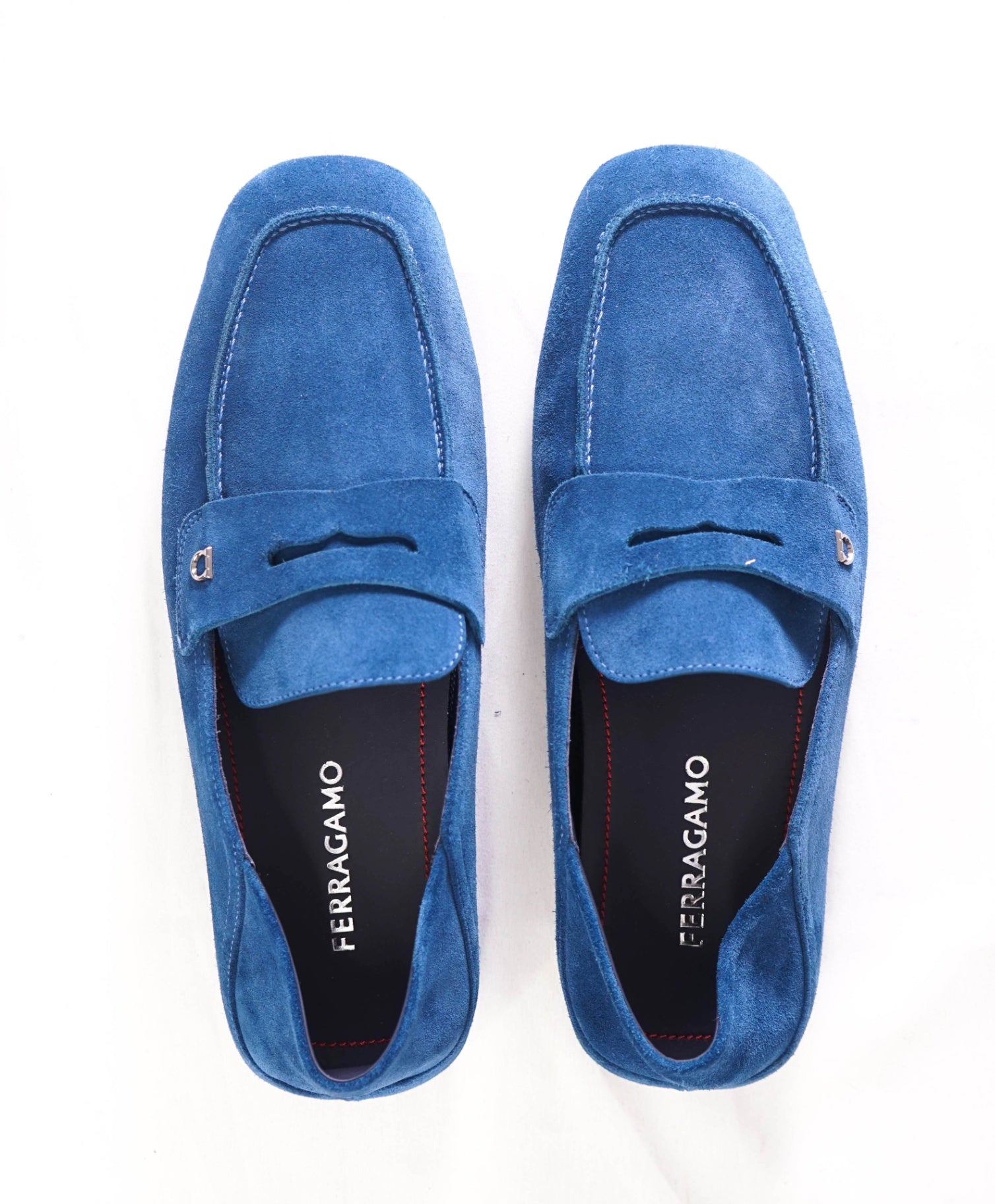 $795 FERRAGAMO - "HYBRID LOAFER" Suede Blue Loafers - 8 EE