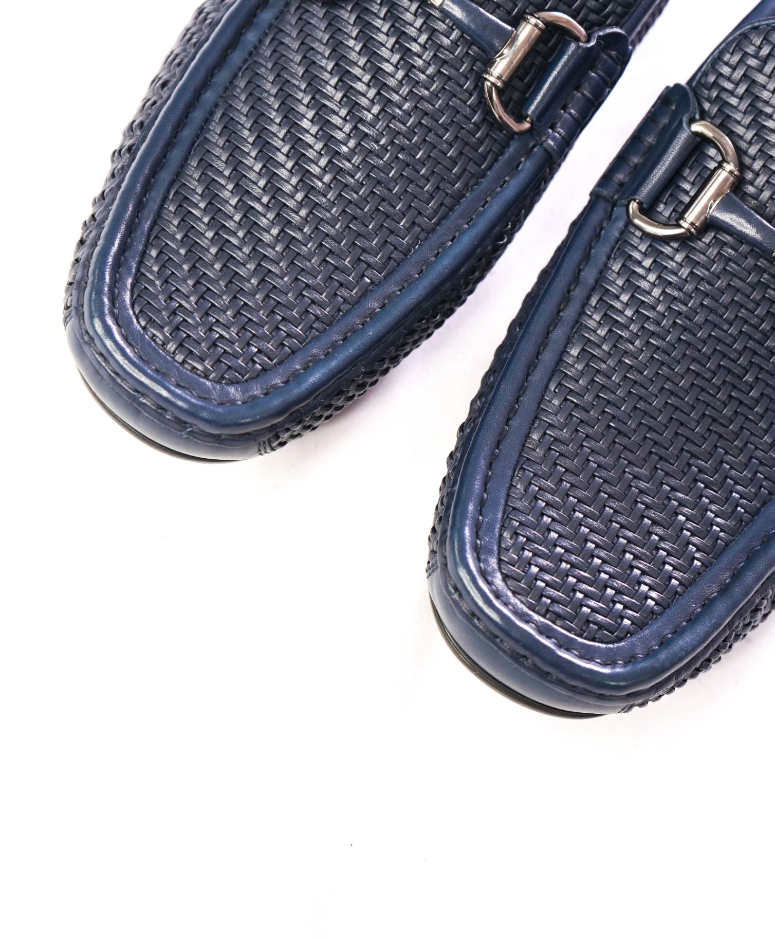 $800 ZEGNA - Woven Leather Navy Blue Driving Loafers - US 10.5 (9.5UK)
