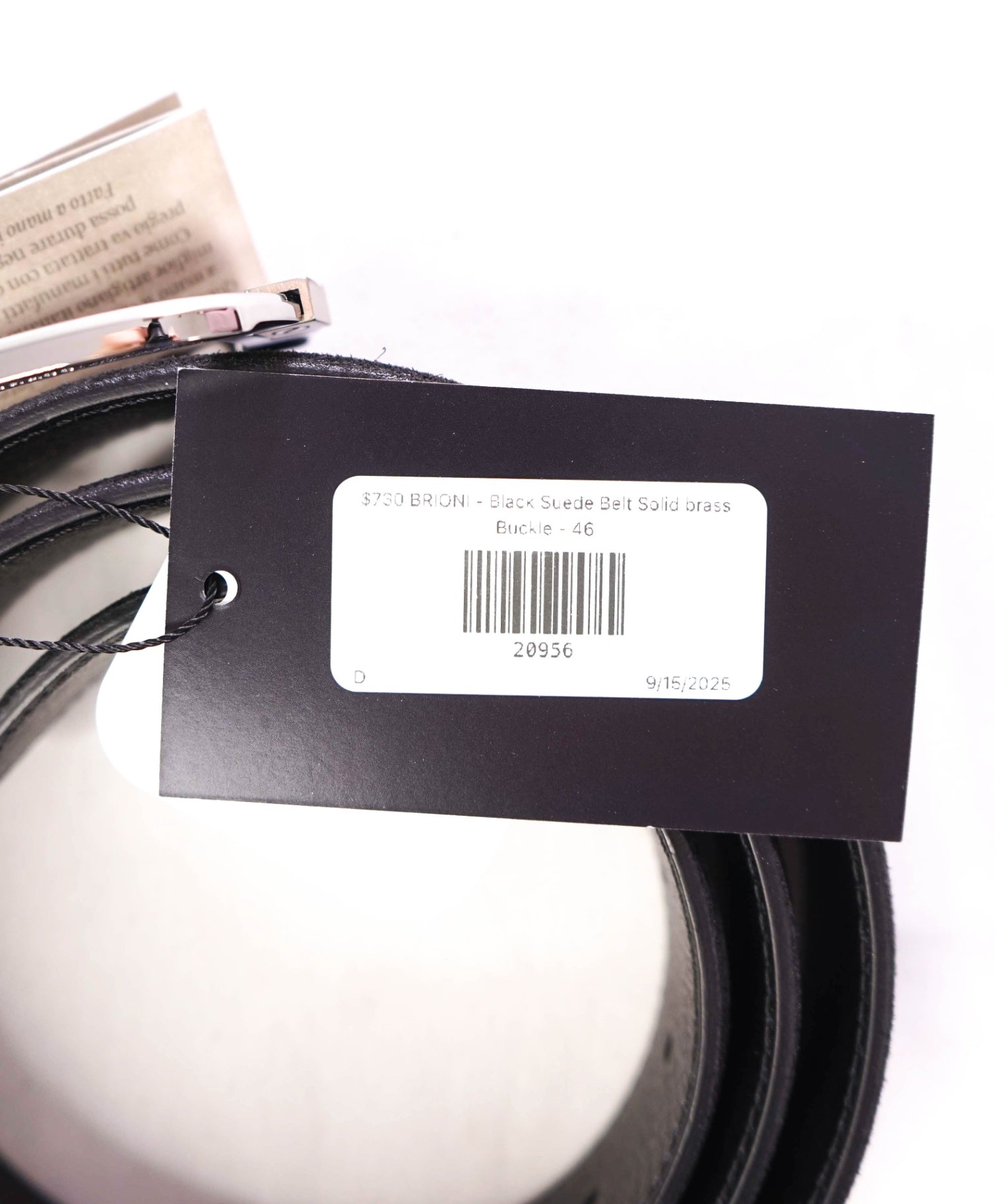 $850 BRIONI - Black Suede Belt Solid Brass Buckle - 42W