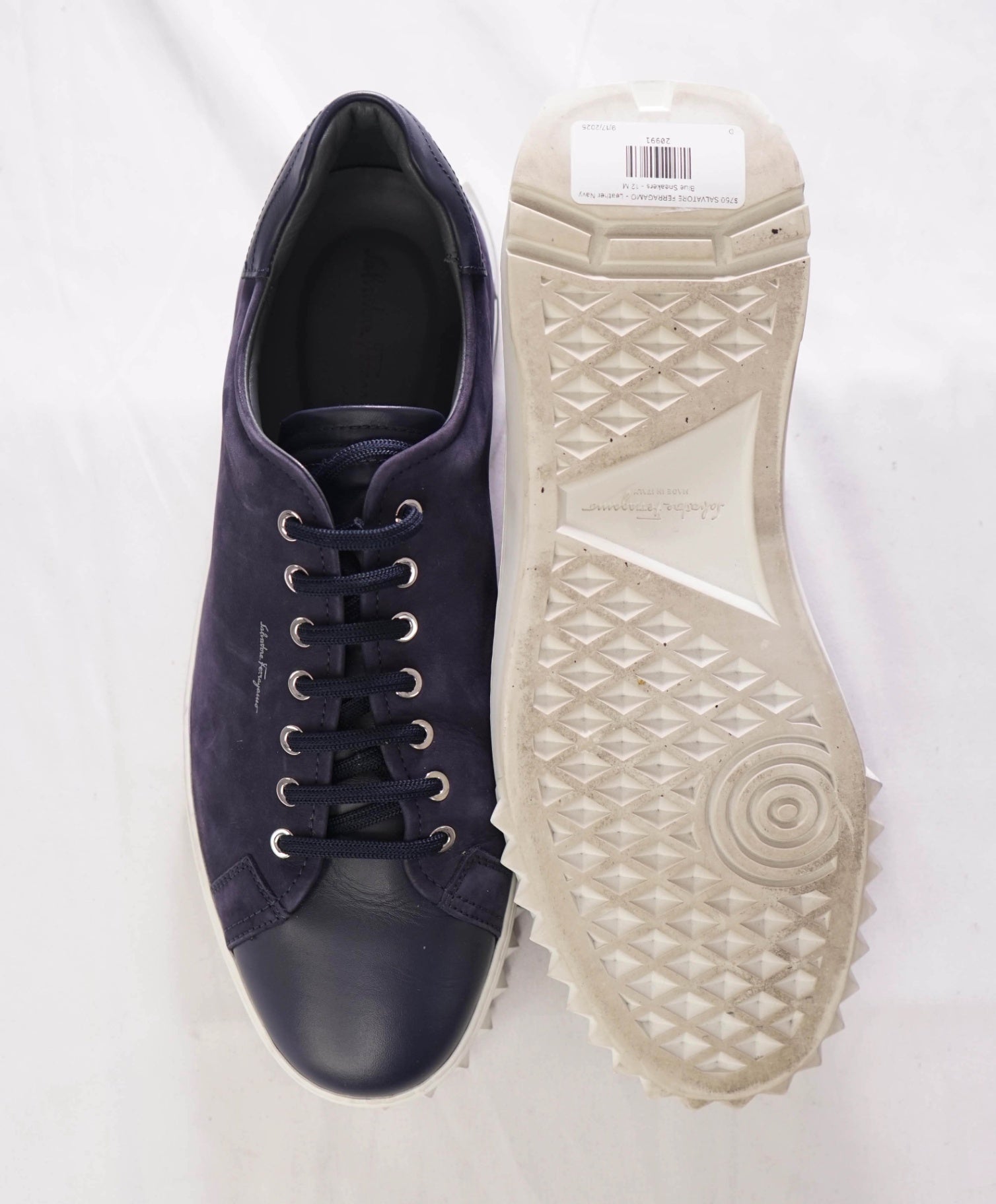 $750 FERRAGAMO - *Rhinoceros* Navy Gancini Sneaker -12 M