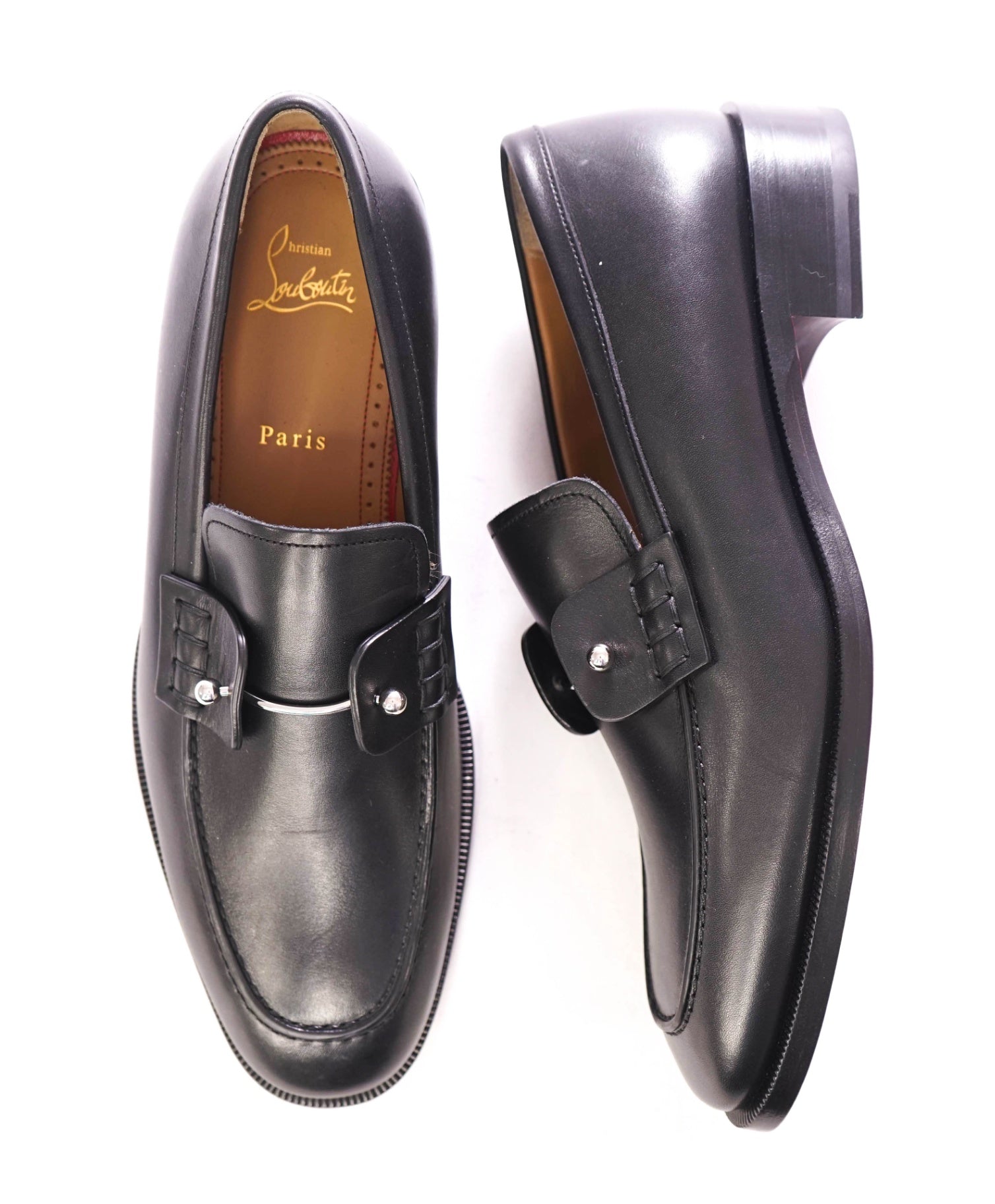 $1,095 Christain Louboutin Solid Black Loafers Leather US 8.5 (EU41.5)