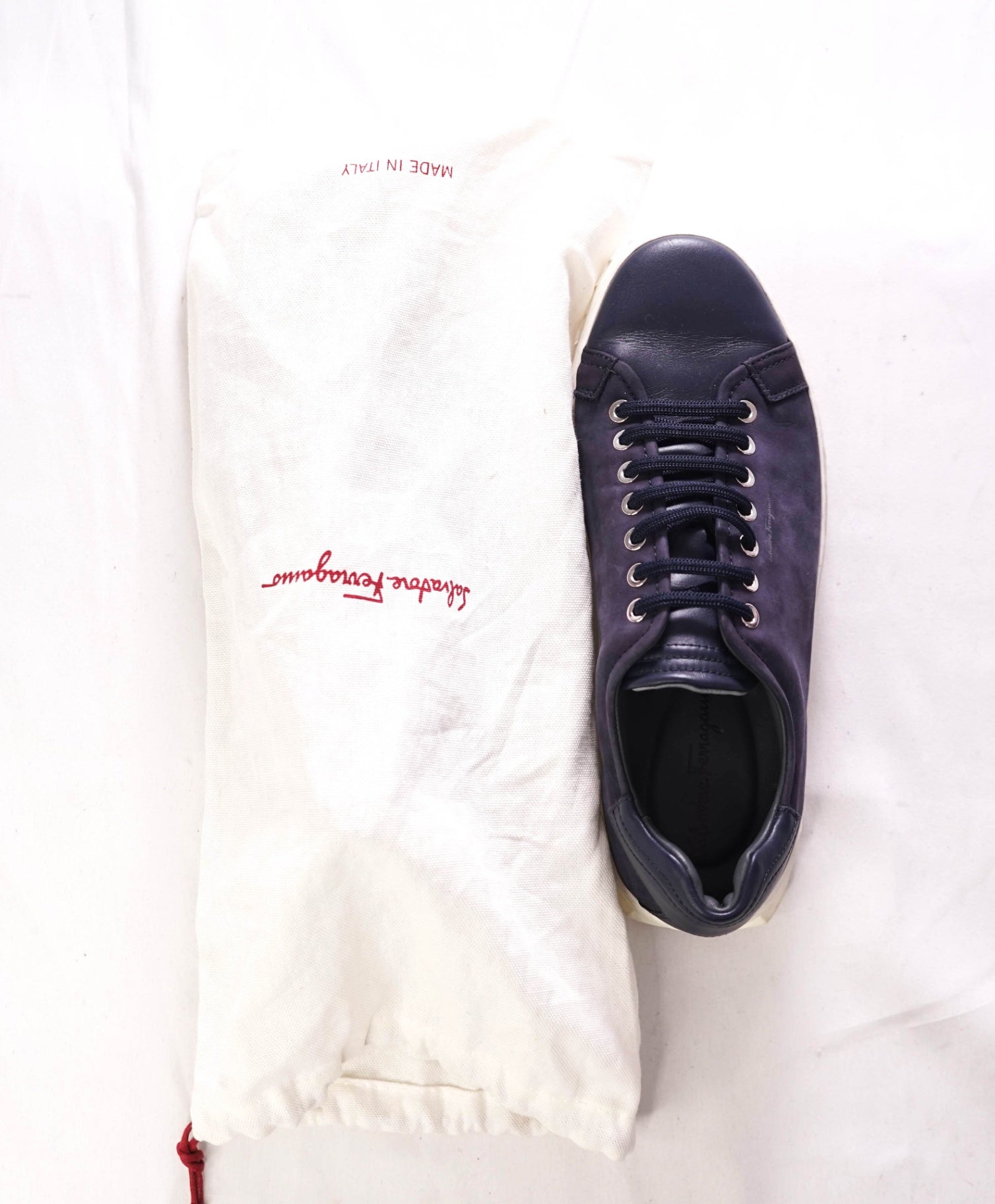 $750 FERRAGAMO - *Rhinoceros* Navy Gancini Sneaker - 7 M