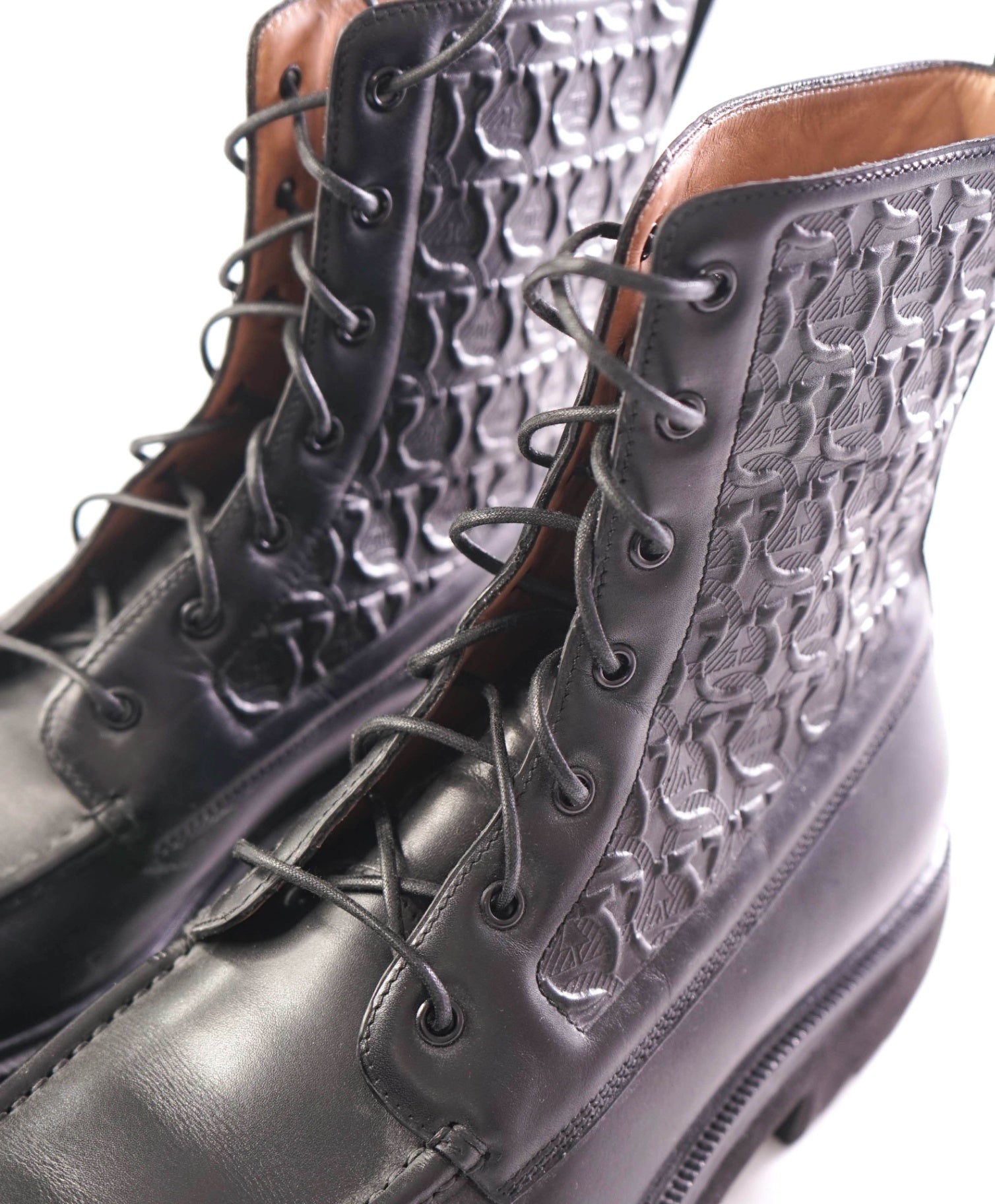 $1,150 FERRAGAMO - Naval Black High Combat Boots - 10 M