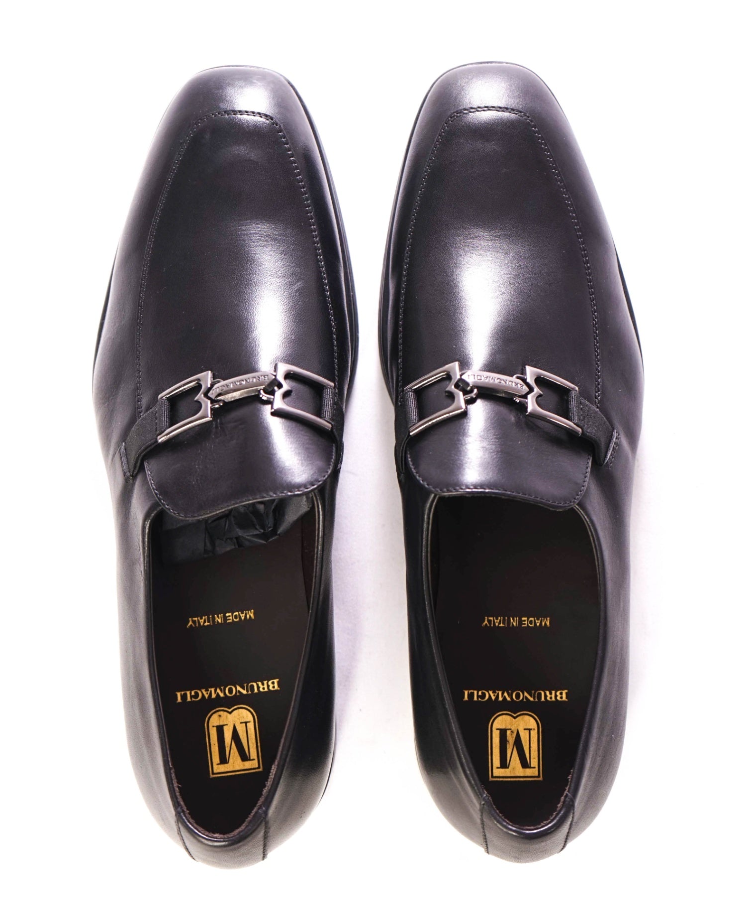 $420 BRUNO MAGLI - Leather Black Logo Bit Loafers - 11 M