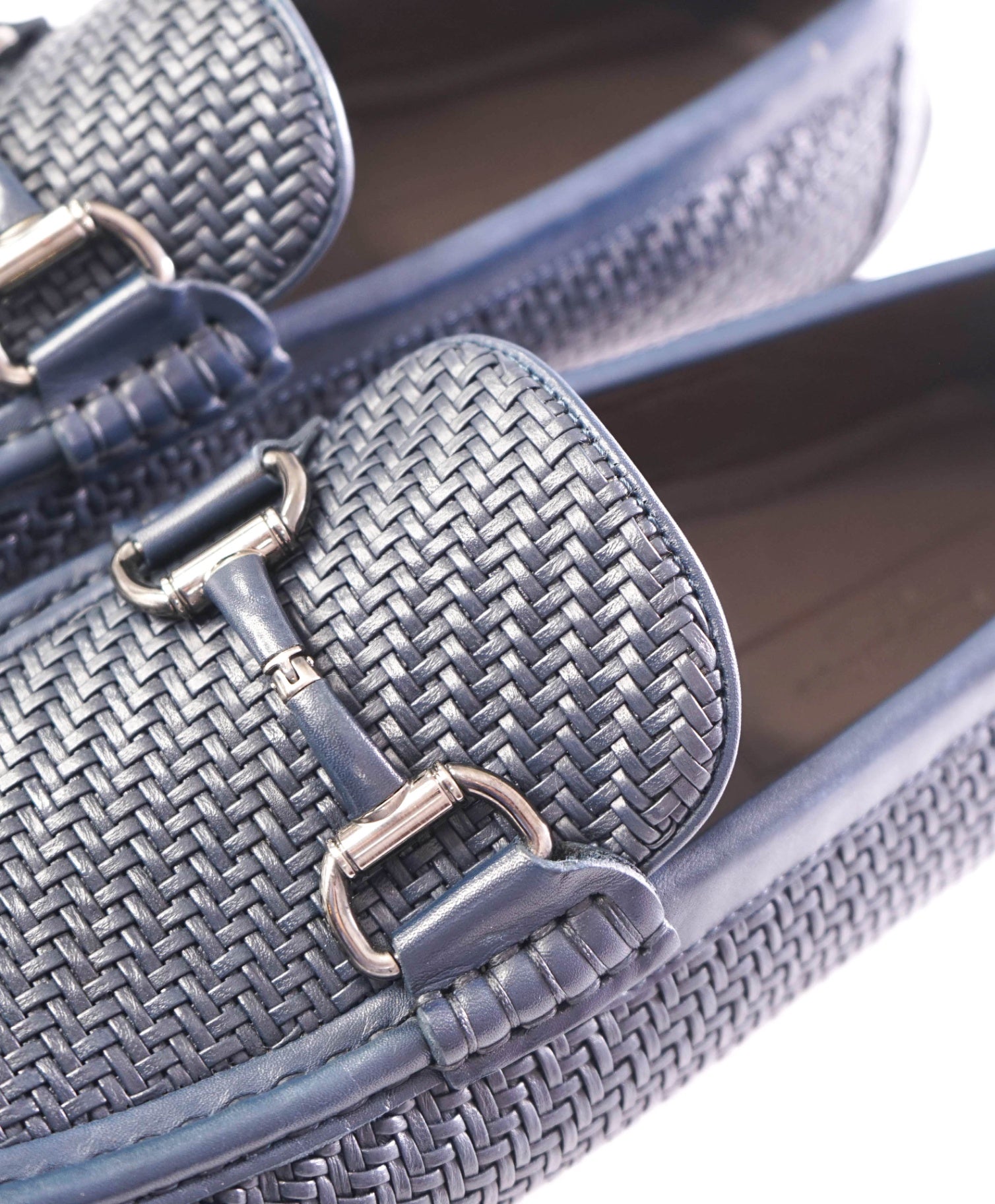 $800 ZEGNA - Woven Leather Navy Blue Driving Loafers - US 10.5 (9.5UK)